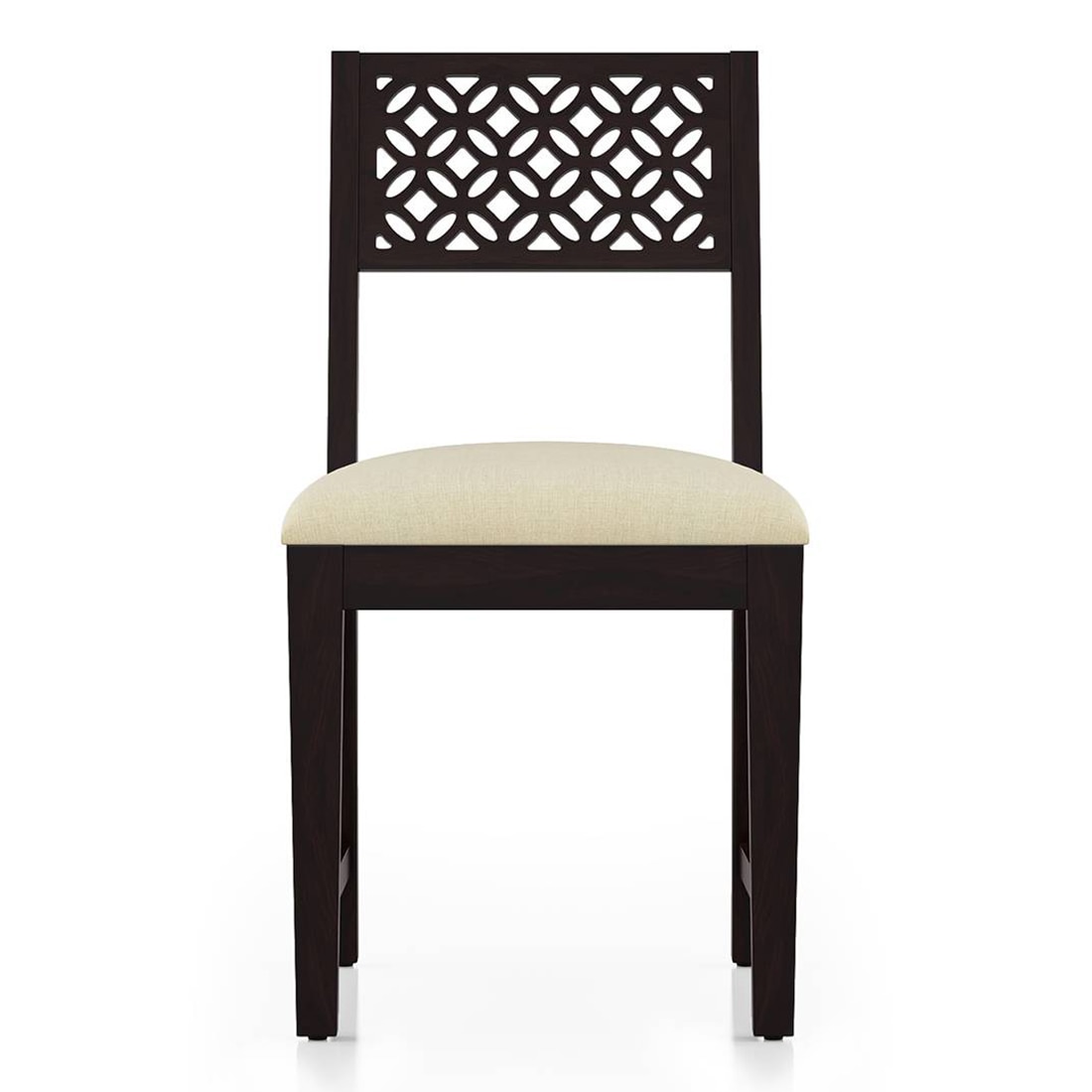 Alaca Solid Wood Dining Chair Set Of 2 In Mango Mahogany Finish & Camilla Ivory Fabric Colour