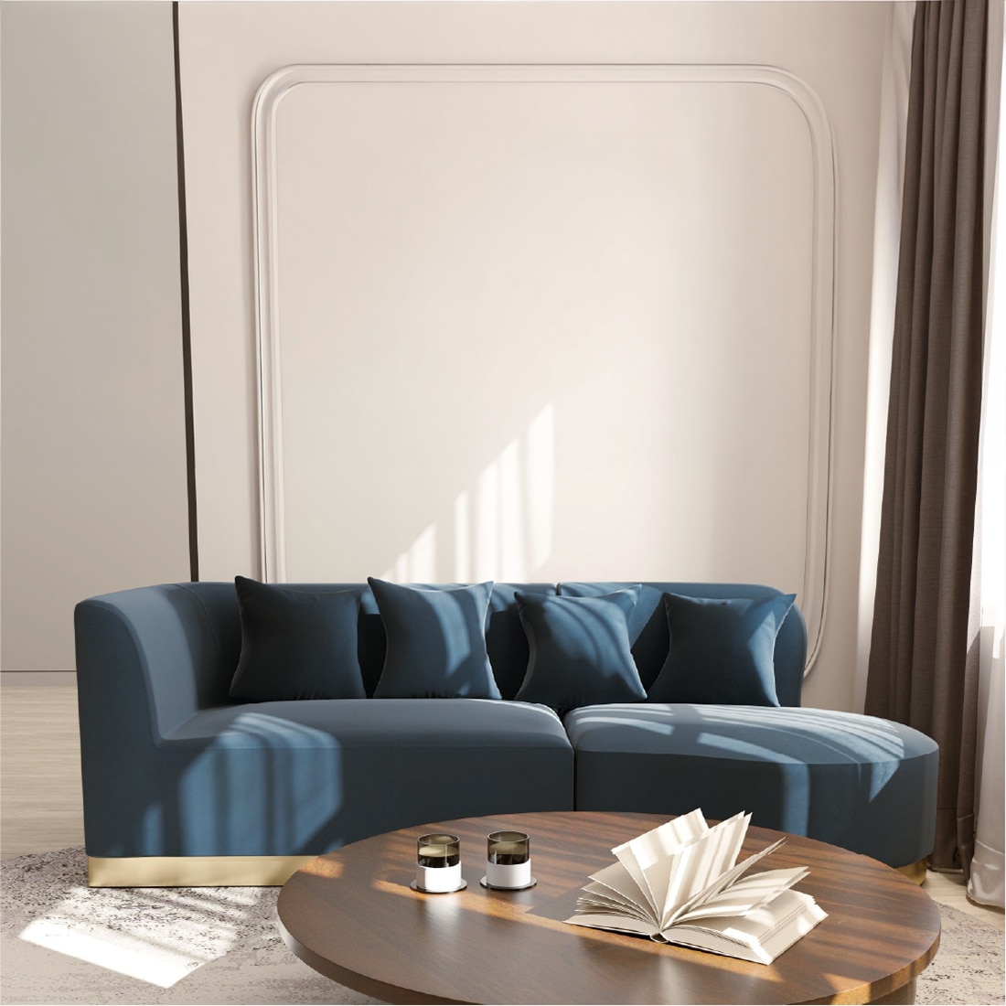 Nara Stainless Steel L Shape Sofa in Gold Finish - Orange Tree