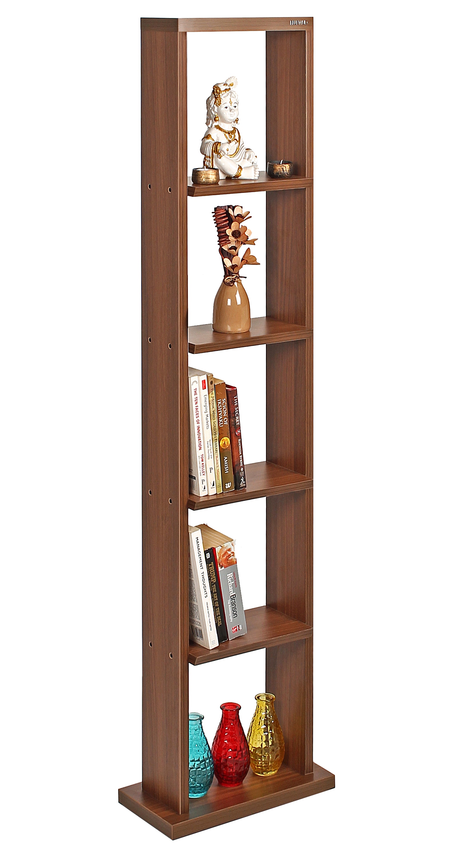 BLUEWUD Walten Engineered Wood Bookshelf Cabinet Book Rack Organizer with Shelves for D�cor Display Floor Standing for Home Library Furniture (Walnut)