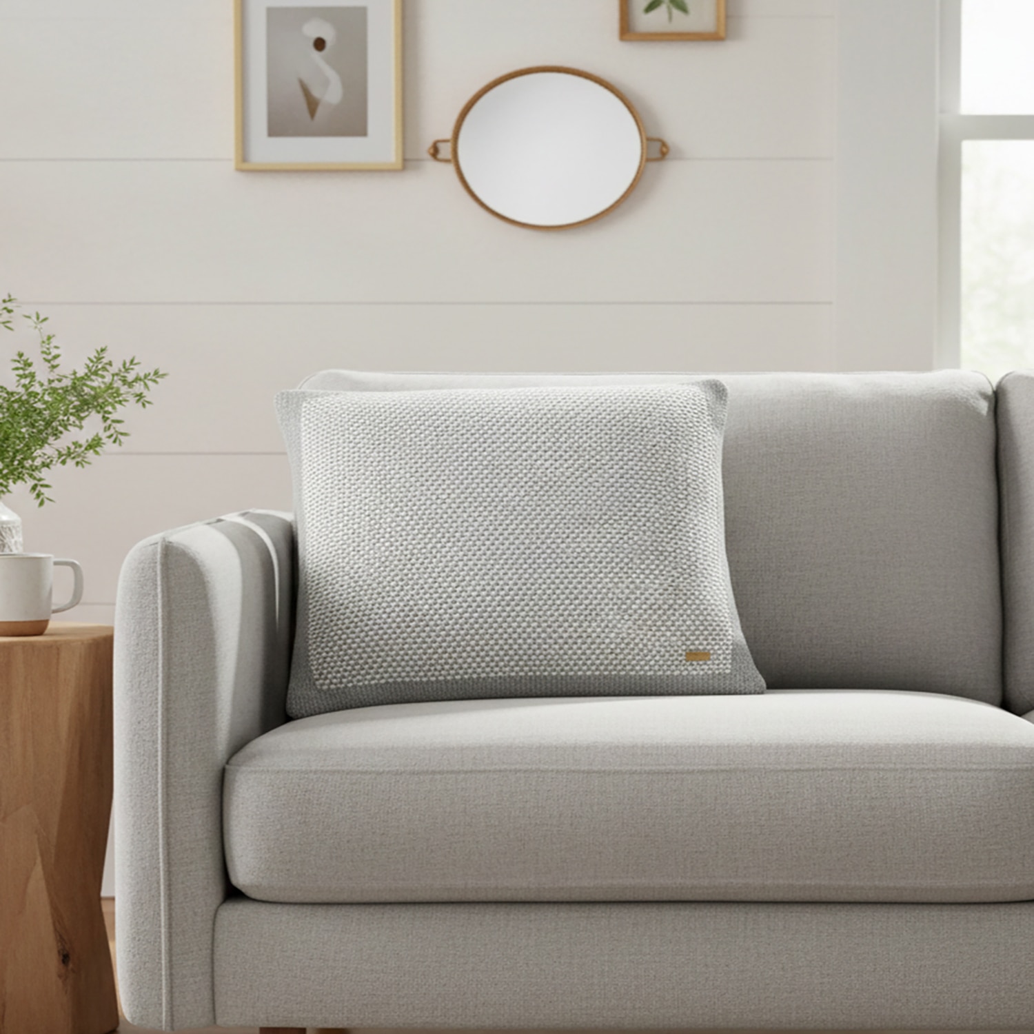 Florence Grey Melange Natural Cushion Cover 16X16  Inches - Pluchi