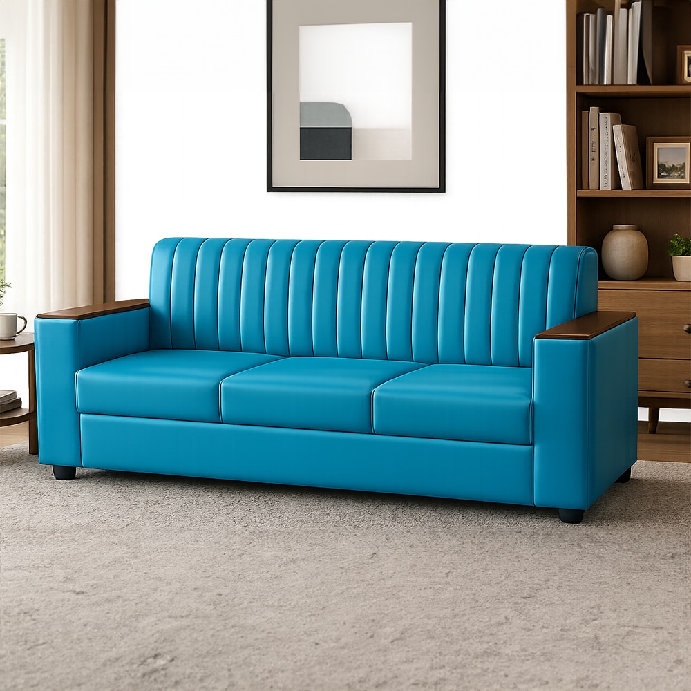Jayden 3 Seater Sofa In Shine Leatherette Green Color - AIAN Enterprises