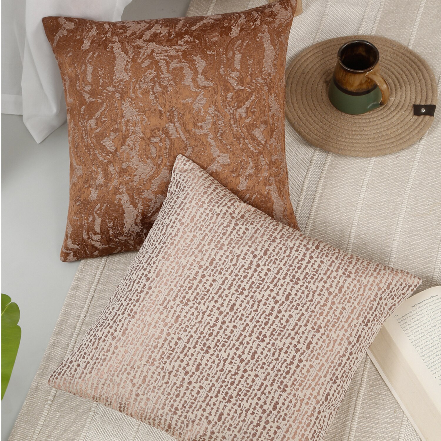 Set Of 2 Jacquard Square Cushion Covers