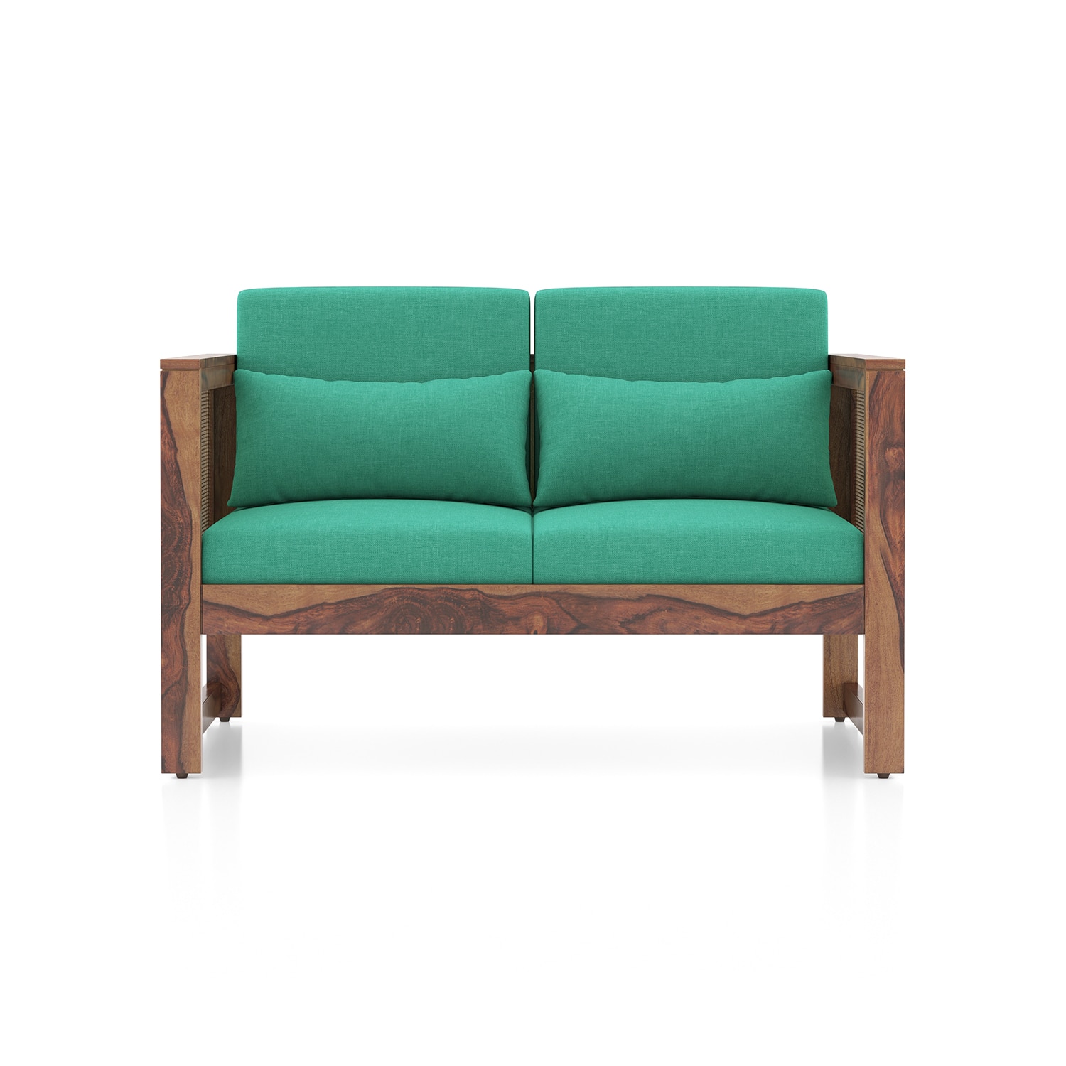 Korai Plus Two seater sofa -Finish -Teak,Fabric - Lagoon Green Futon