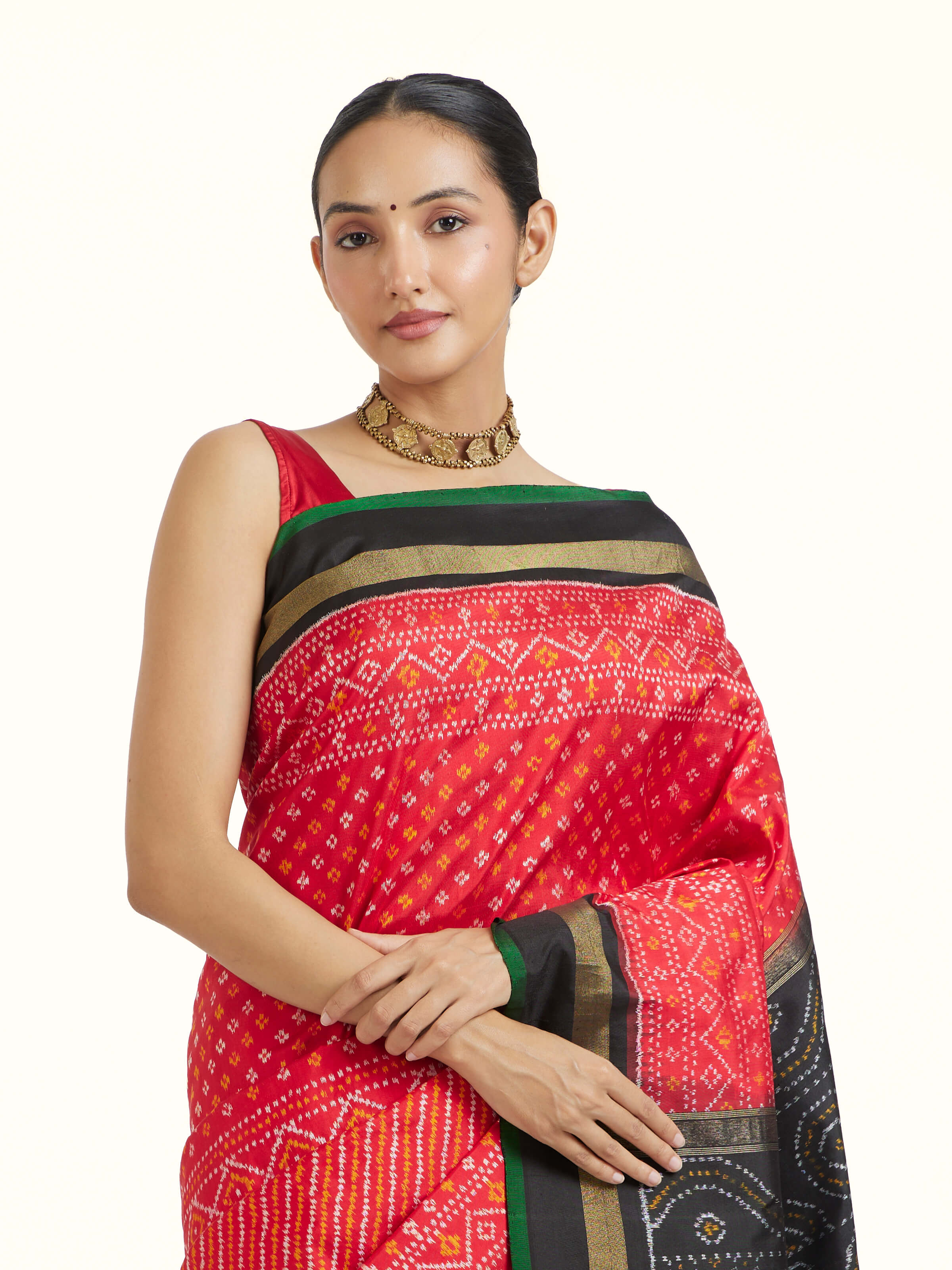 Red Pochampally Single Ikat Saree