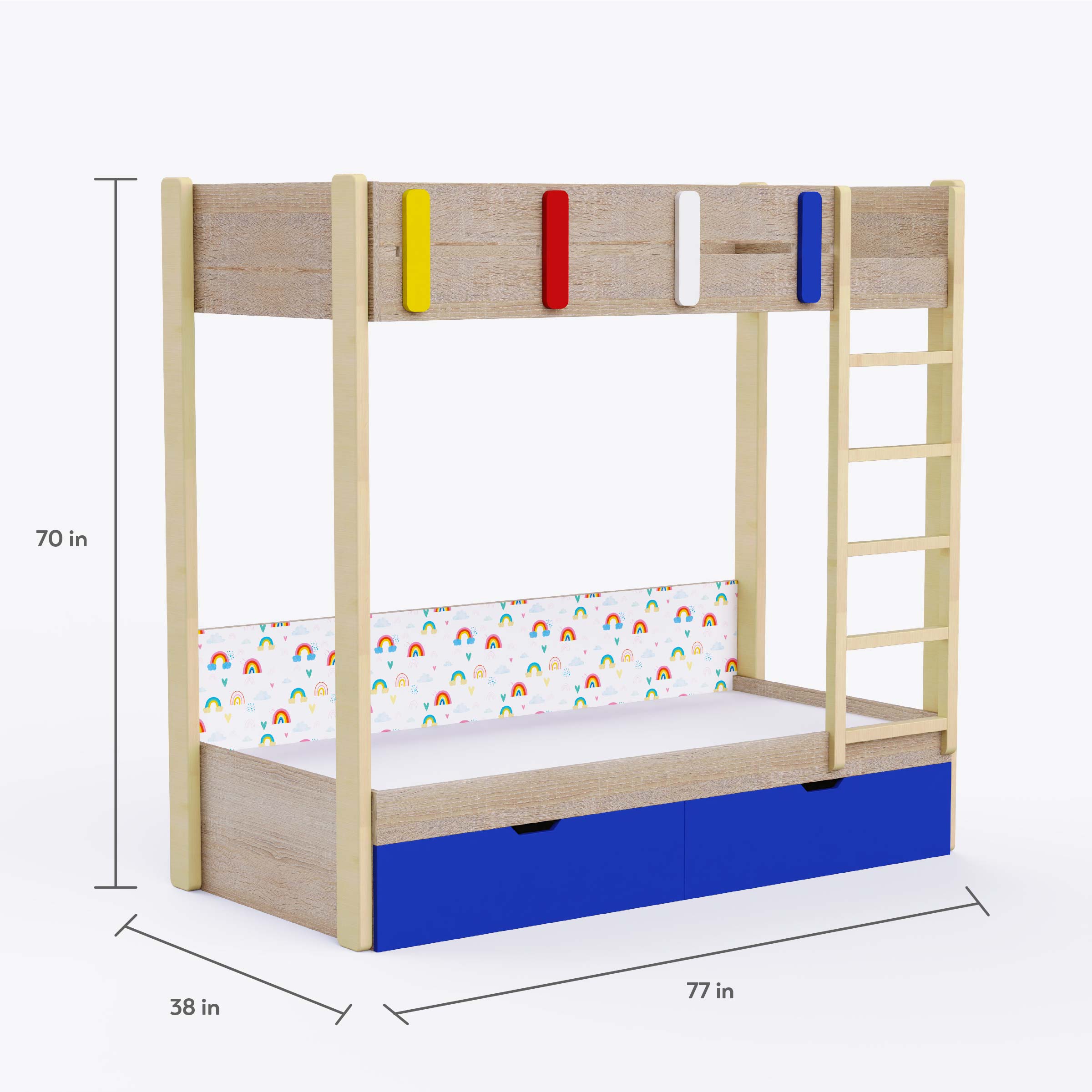 Pine Tree Single Size Bunk Bed In Electric Blue Colour