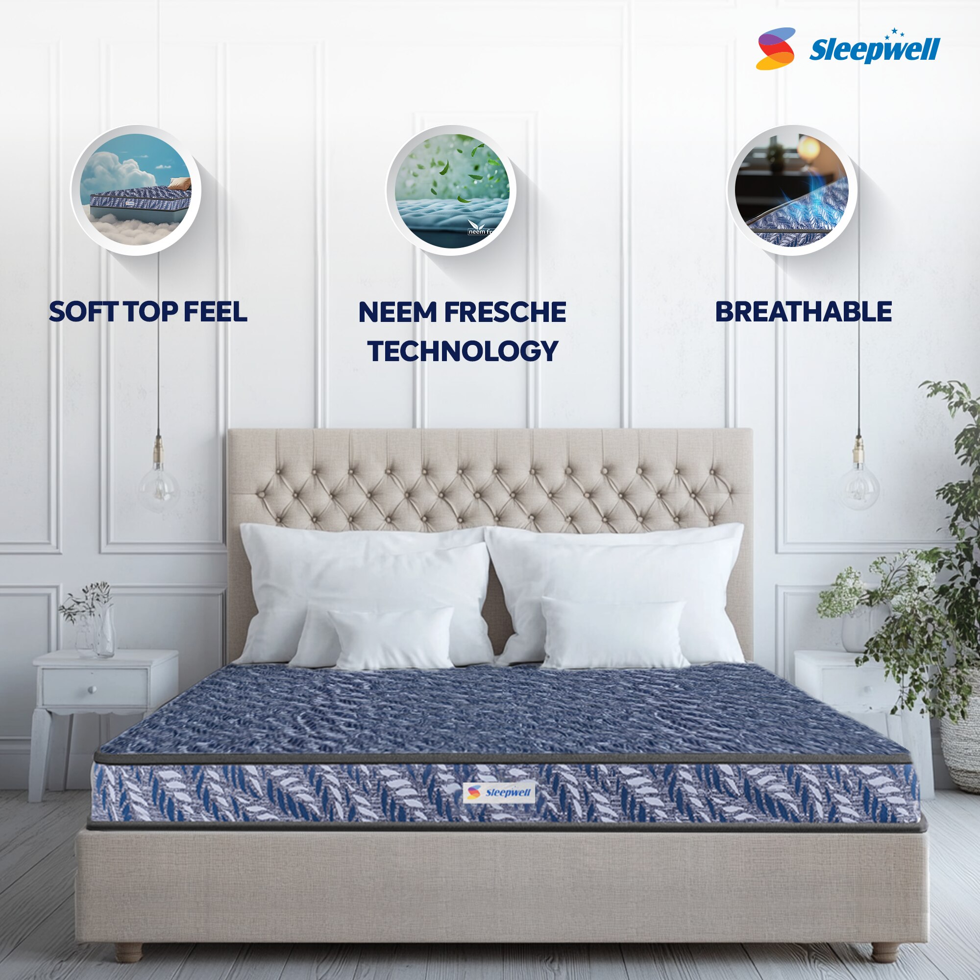 Sleepwell Utsav Comfort Regular, Quiltec Foam 4 inch King High Resilience (HR) Foam Mattress (L x W: 75 inch x 72 inch)