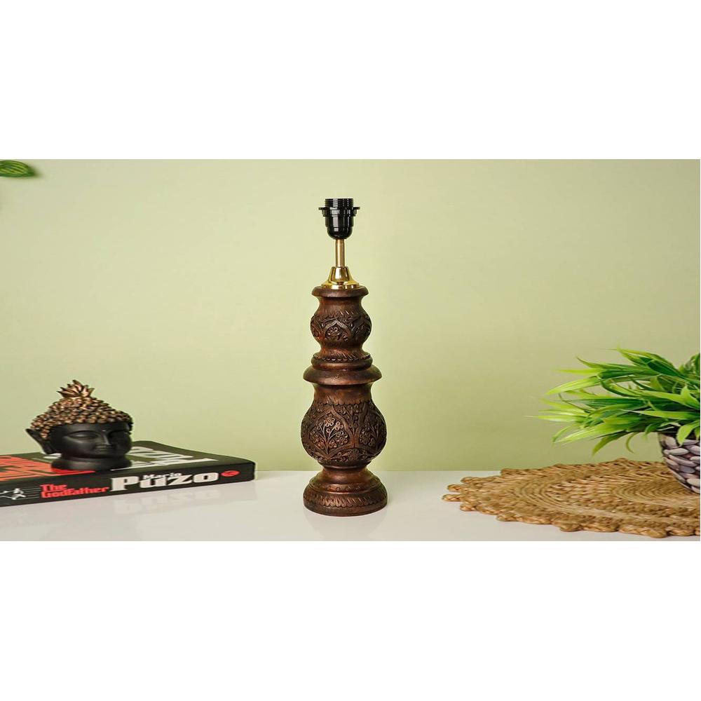 Rory Beige Fabric Shade Table Lamp with Solid Wood Base