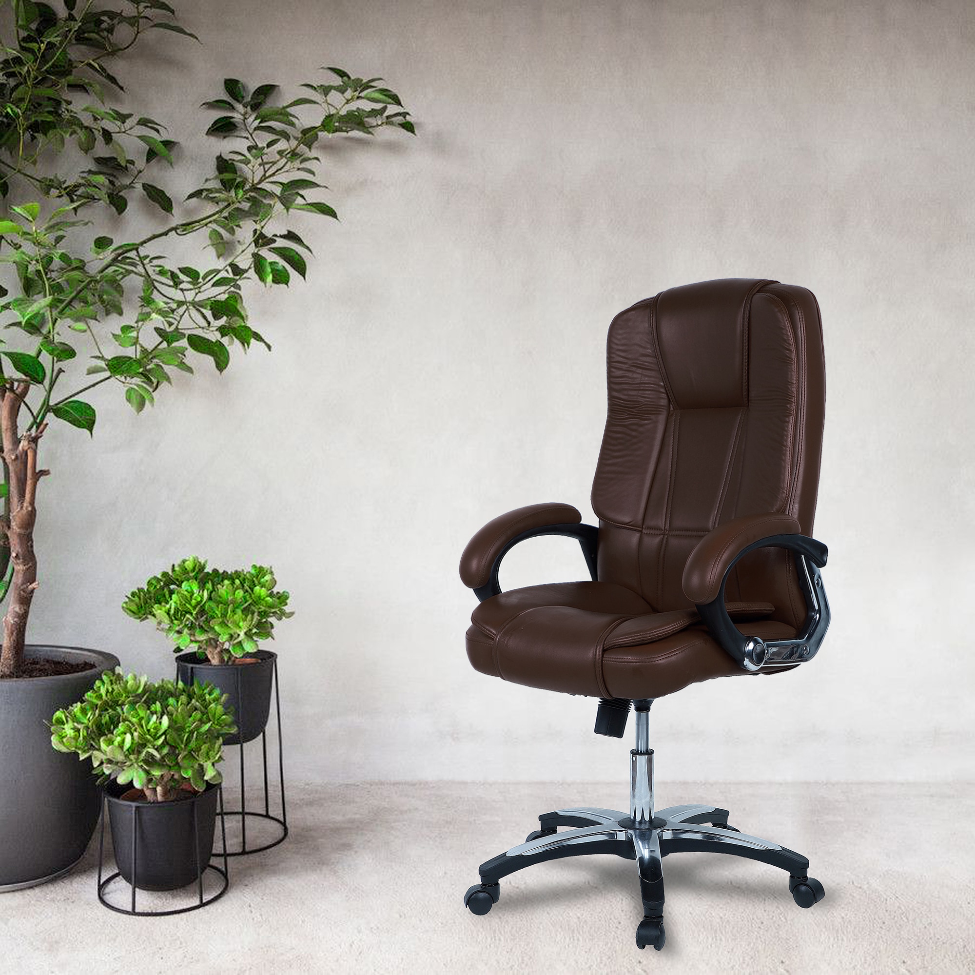 Pleash High Back Executive Chair in Brown Colour
