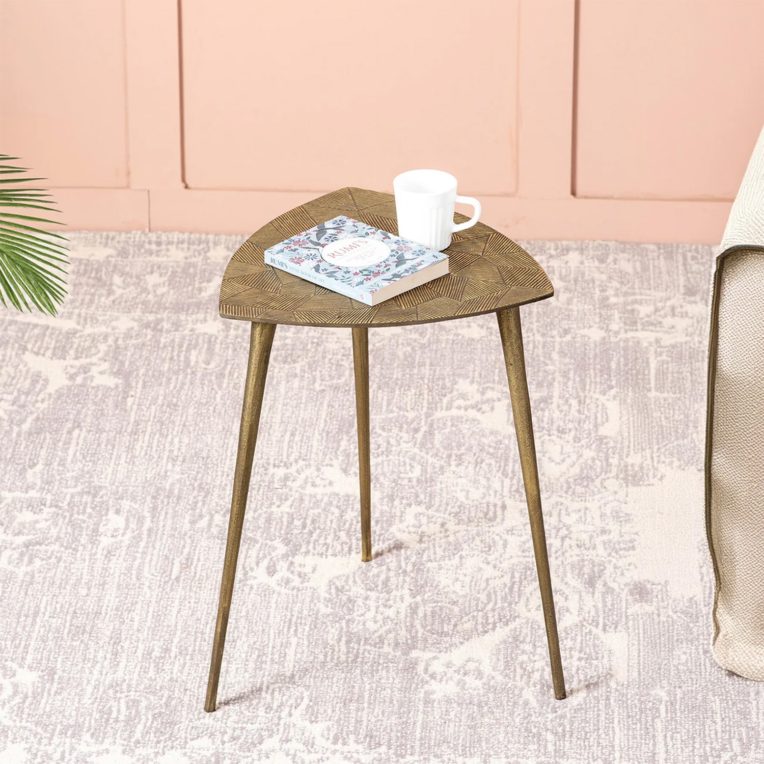Cosmo Aluminium Geometric Triangular End Table in Gold Color Set of 2 - Nestroots
