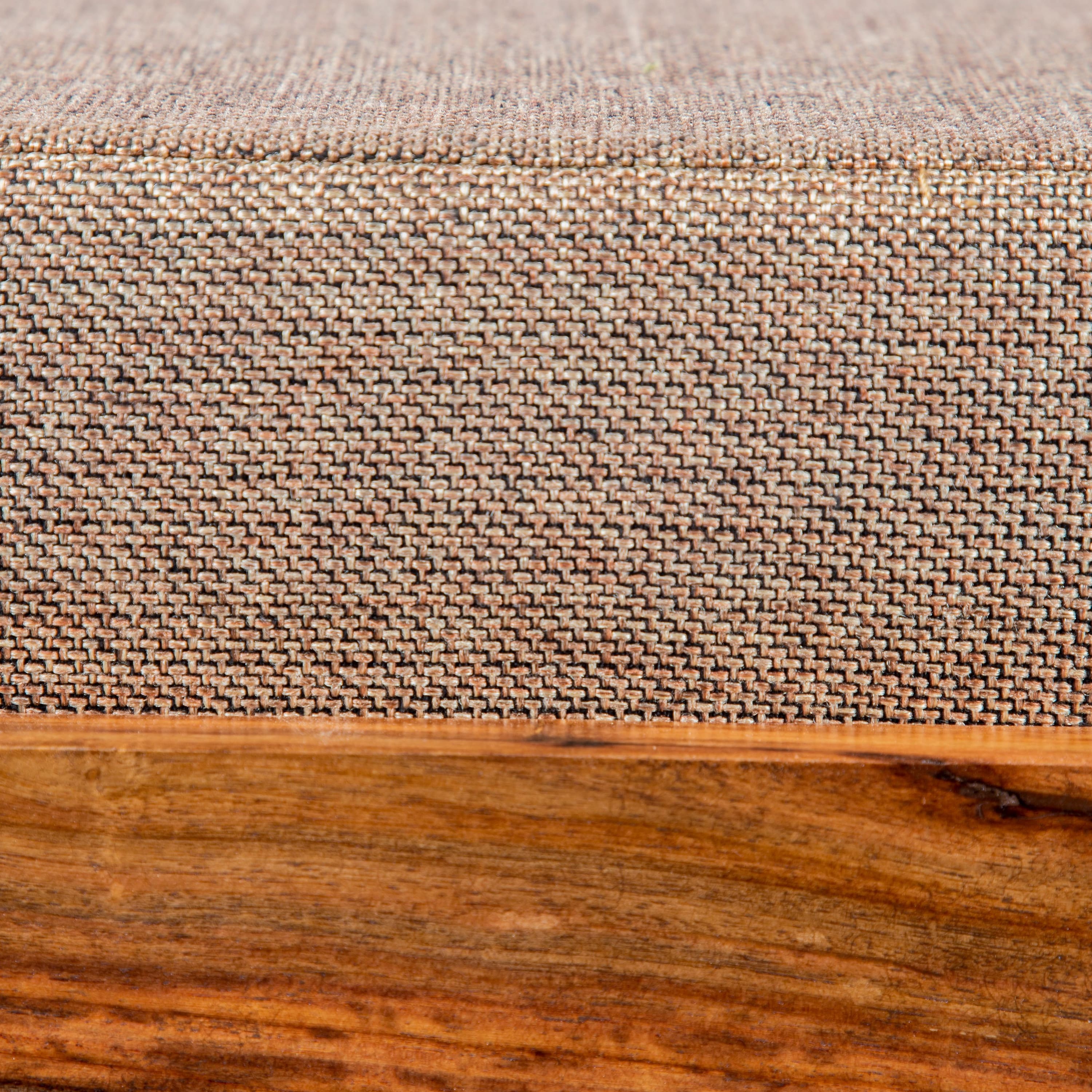 Amber Sheesham Wood Foot Stool in Teak Finish with Jute Beige Cushion