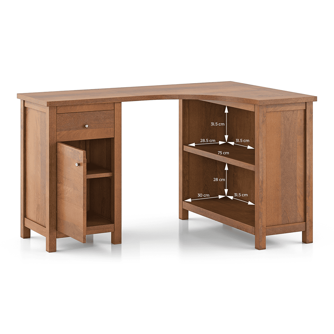 Dickens Corner Desk in Amber Walnut Finish