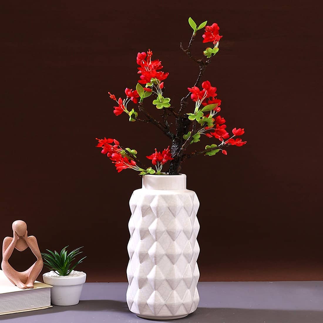 White Geometric Designed Ceramic Vase
