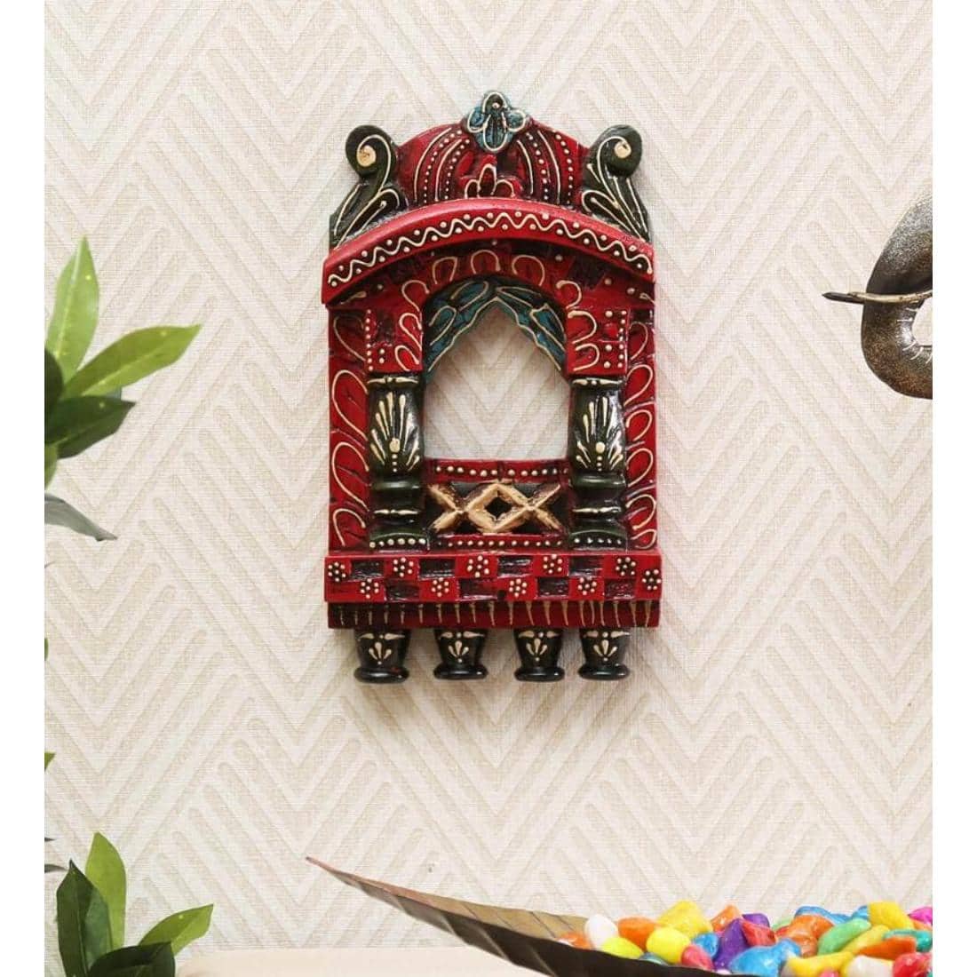 Desert Art Wooden Jharokha Wall Frame 10 Inch in Red Colour