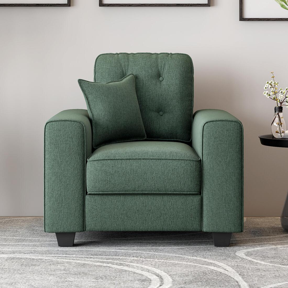 Payton 1 Seater Fabric Sofa in Fern Green Colour - Durian