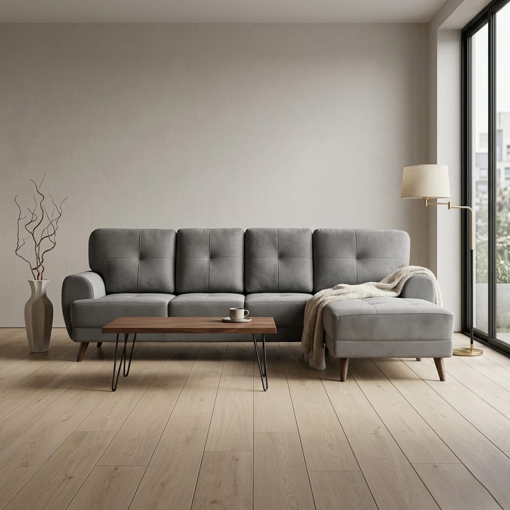 Riga 5 Seater Velvet Fabric Left Hand Side Lounger in Dark Grey