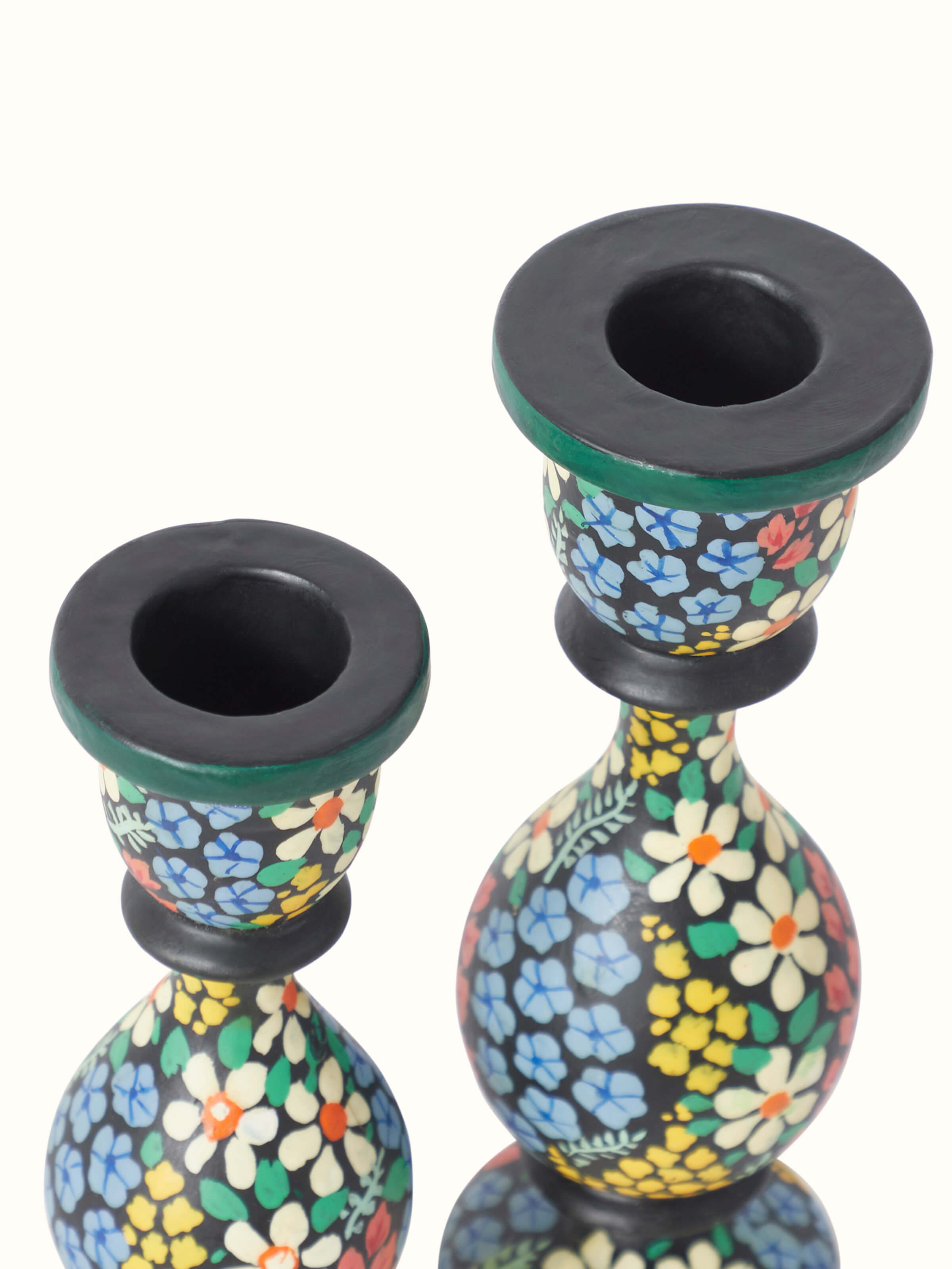 Alternate view of Papier-Mache Candle Bases in multicolor (2 pcs) highlighting different angles and design details.