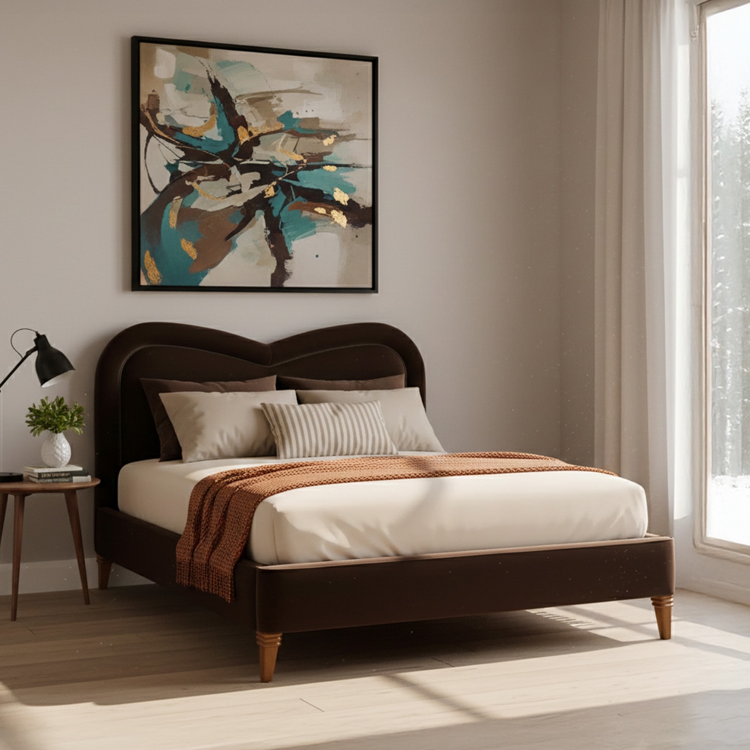 Elaris Curve Comfort Queen Size Bed in velvet With Engineer Wood Frame & Hydraulic Storage - Nestroots