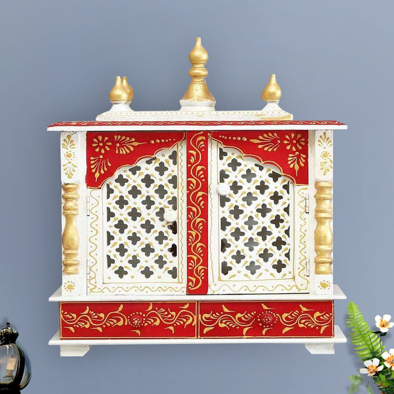 D'Dass White Sheesham Wood and Mdf Temple For Pooja In Home and Office