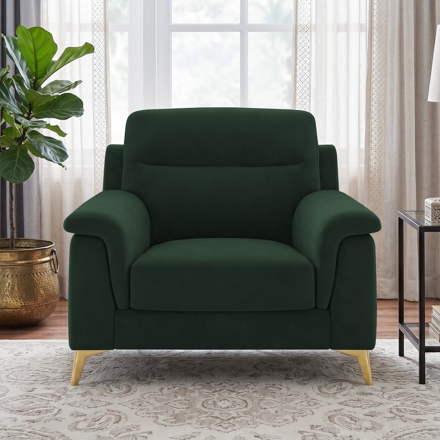 Niwara Velvet 1 Seater  sofa in Green Color - Home Lifestylez