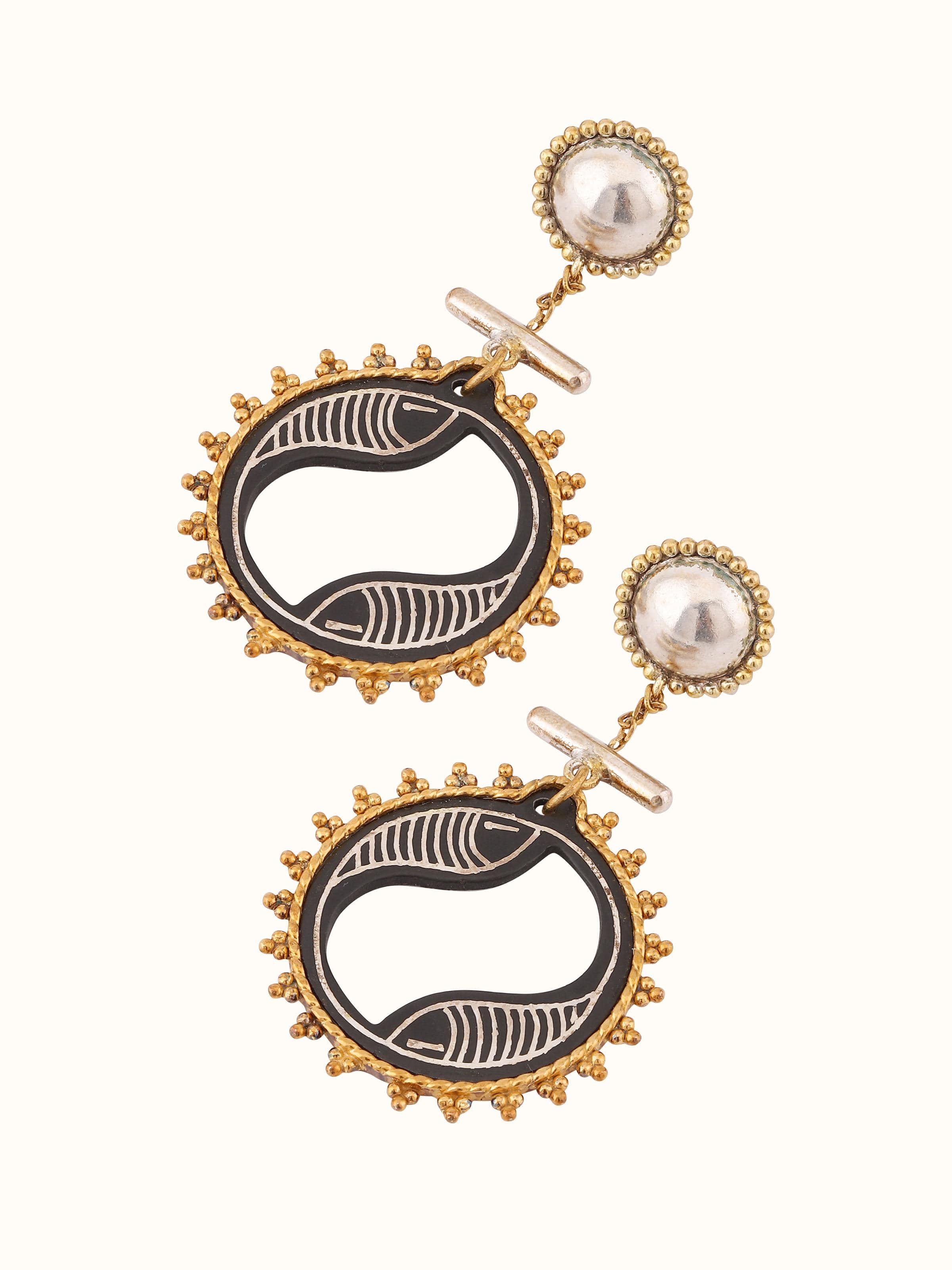 Bidri Silver Drop Earrings