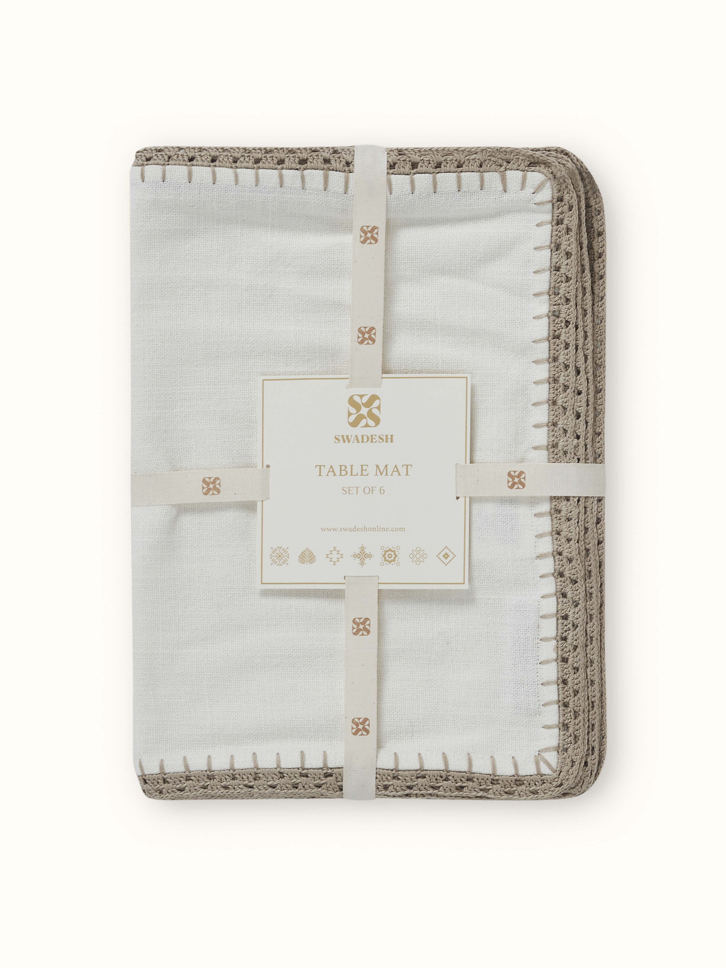 Nityam Ivory Cotton Slub Crochet Table Mat (6 Pcs)