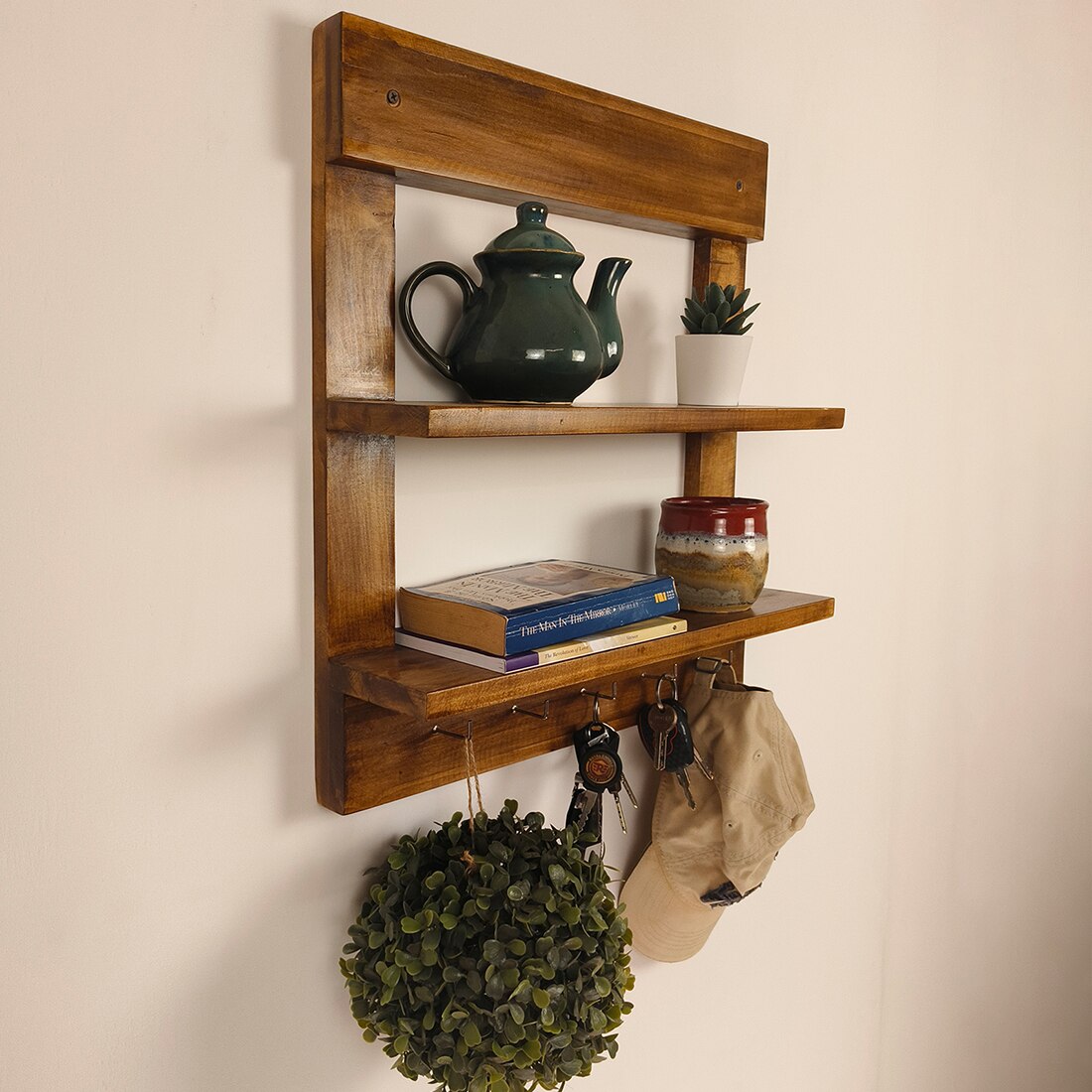 Verona Wooden Wall Shelf Organiser With Key Holders