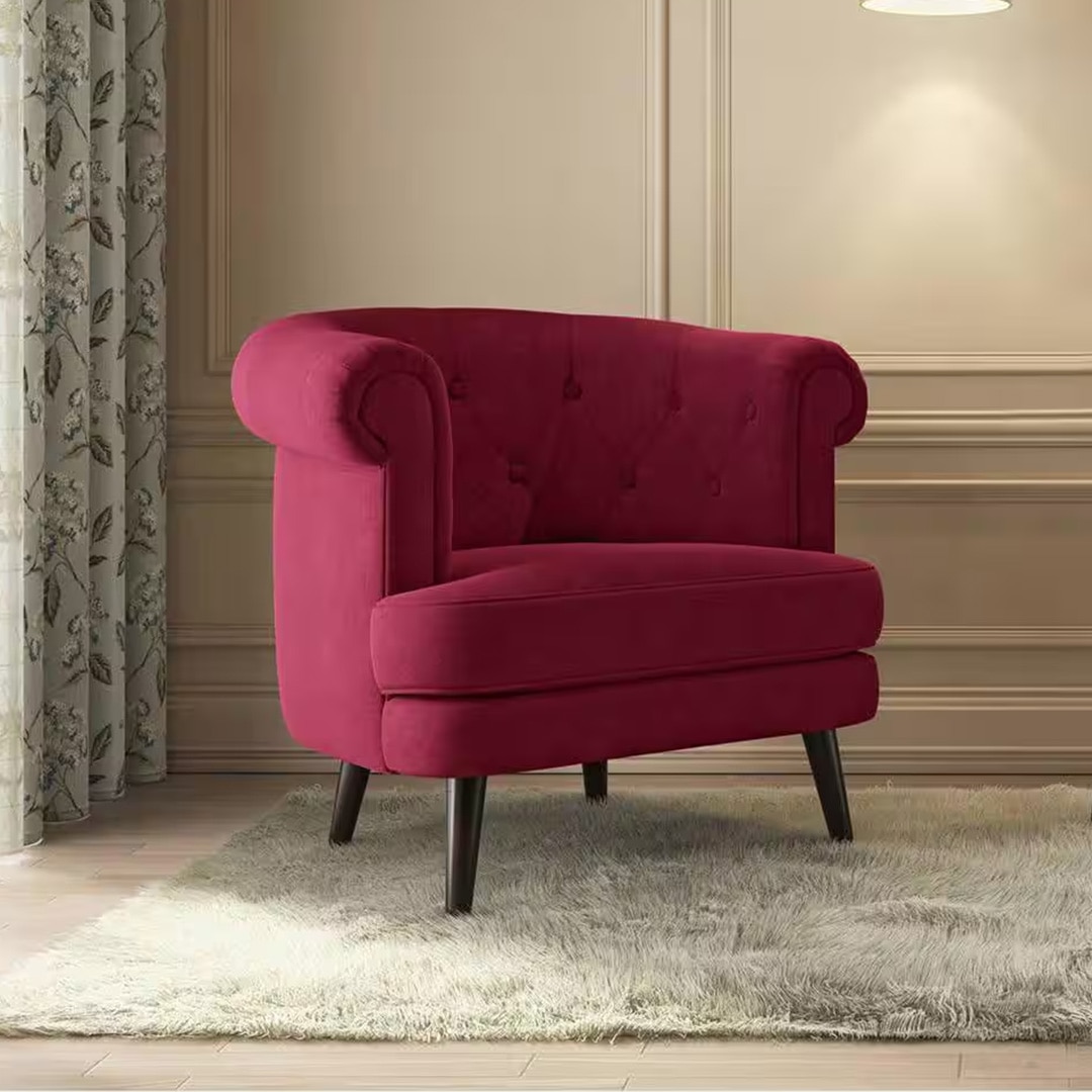 Bardot Lounge Chair in Fuschia Red Velvet Colour