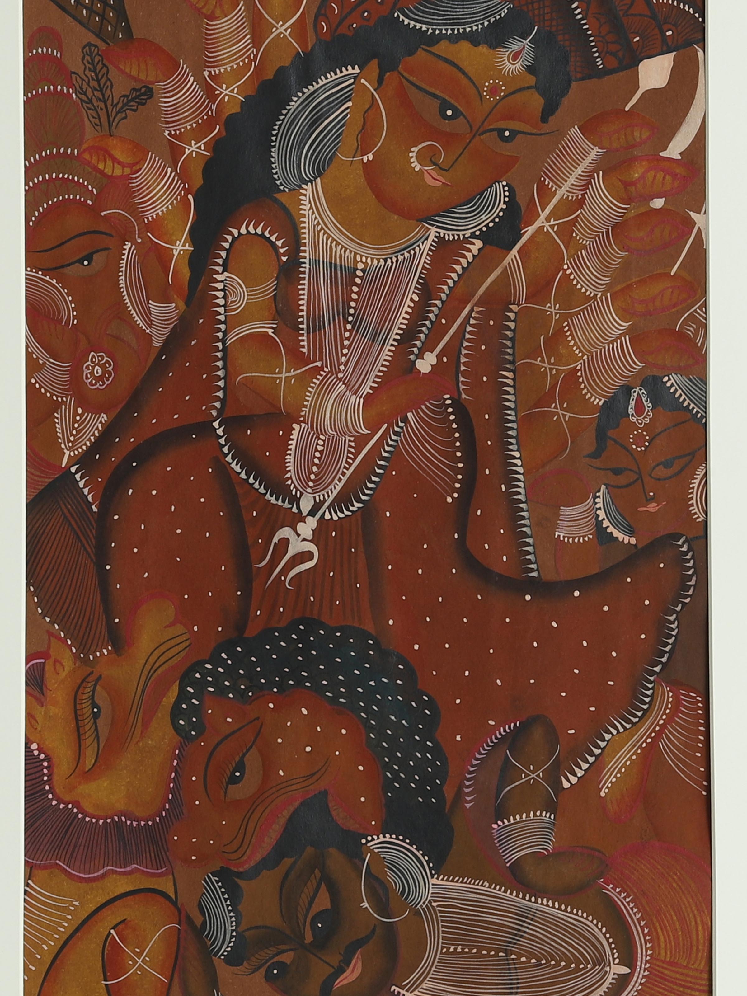 Detail shot of Devi Durga Kalighat Painting