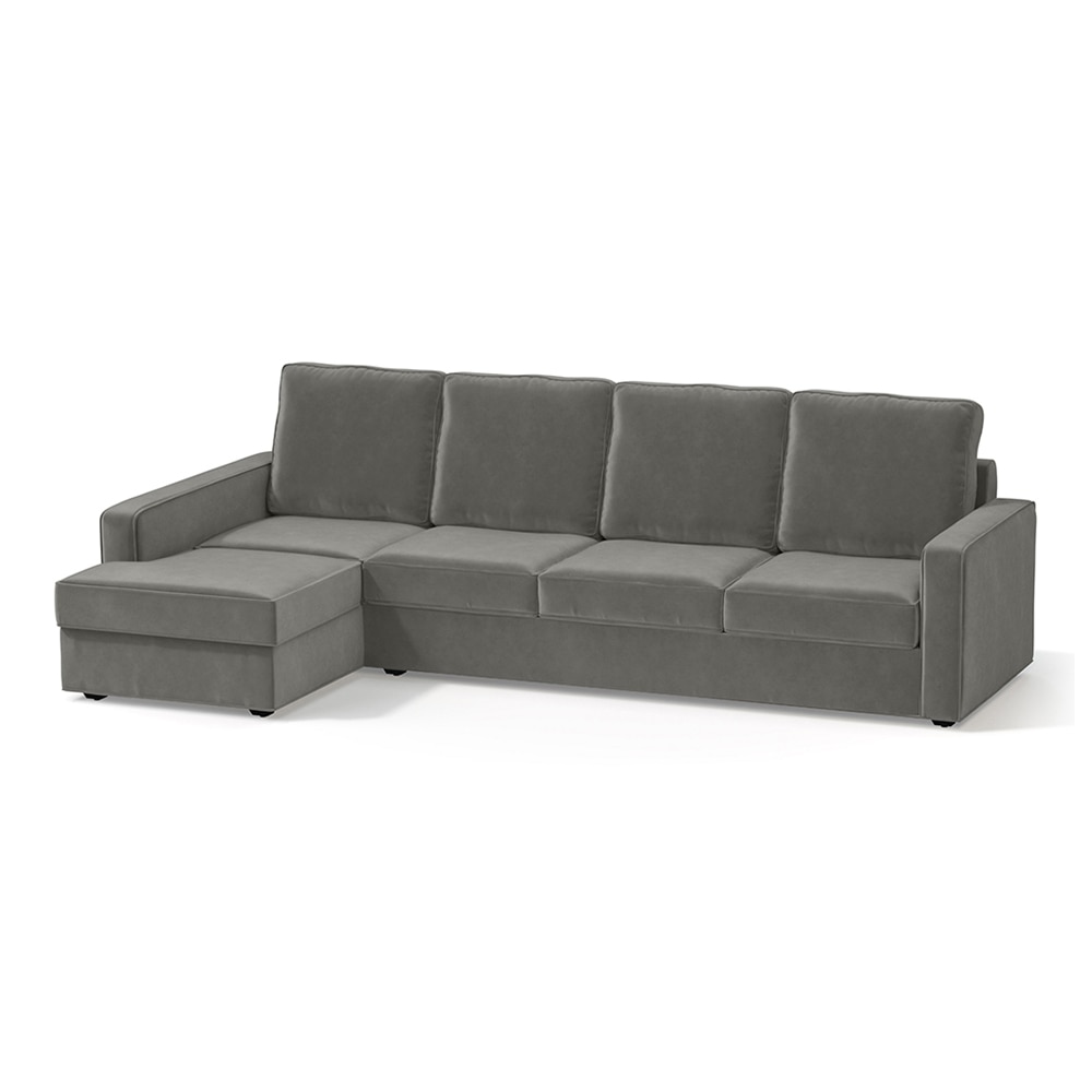 Apollo Compact Sofa (Colour : Ash Grey Velvet, Cushion : Soft, Back Type : High Back, Seating Capacity : Left Aligned 3 Seater + Left Aligned Chaise)