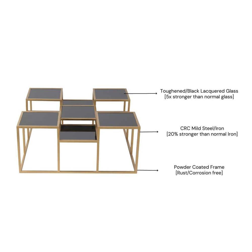 Valentino Black Glass Bunching Coffee Table In Dark Gold Finish