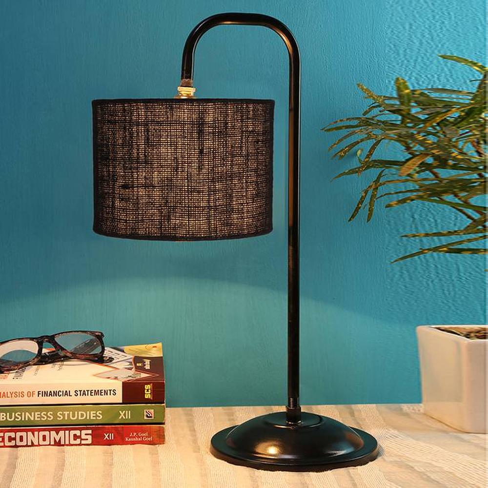 Kayla Black Jute Shade Iron Table Lamp - Devansh