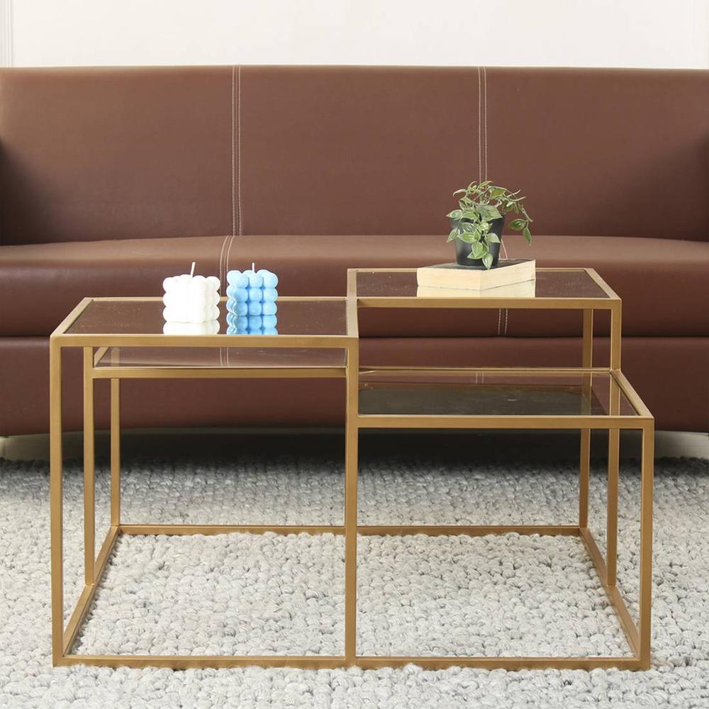 Valentino Glass Mirror Bunching Coffee Table In Dark Gold Finish - Claymint