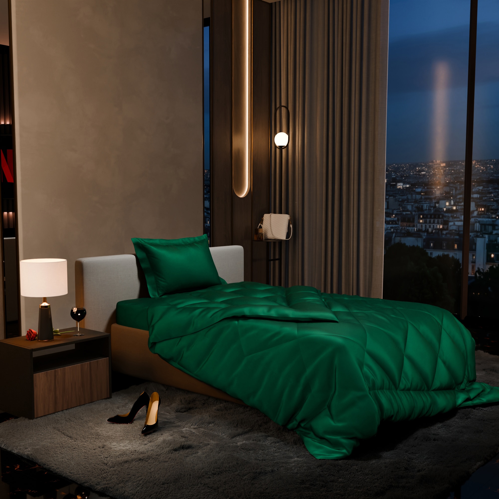 Stoa Paris Comforter for Single Bed, 300TC Satin Comforters in Emerald Green - Stoa Paris