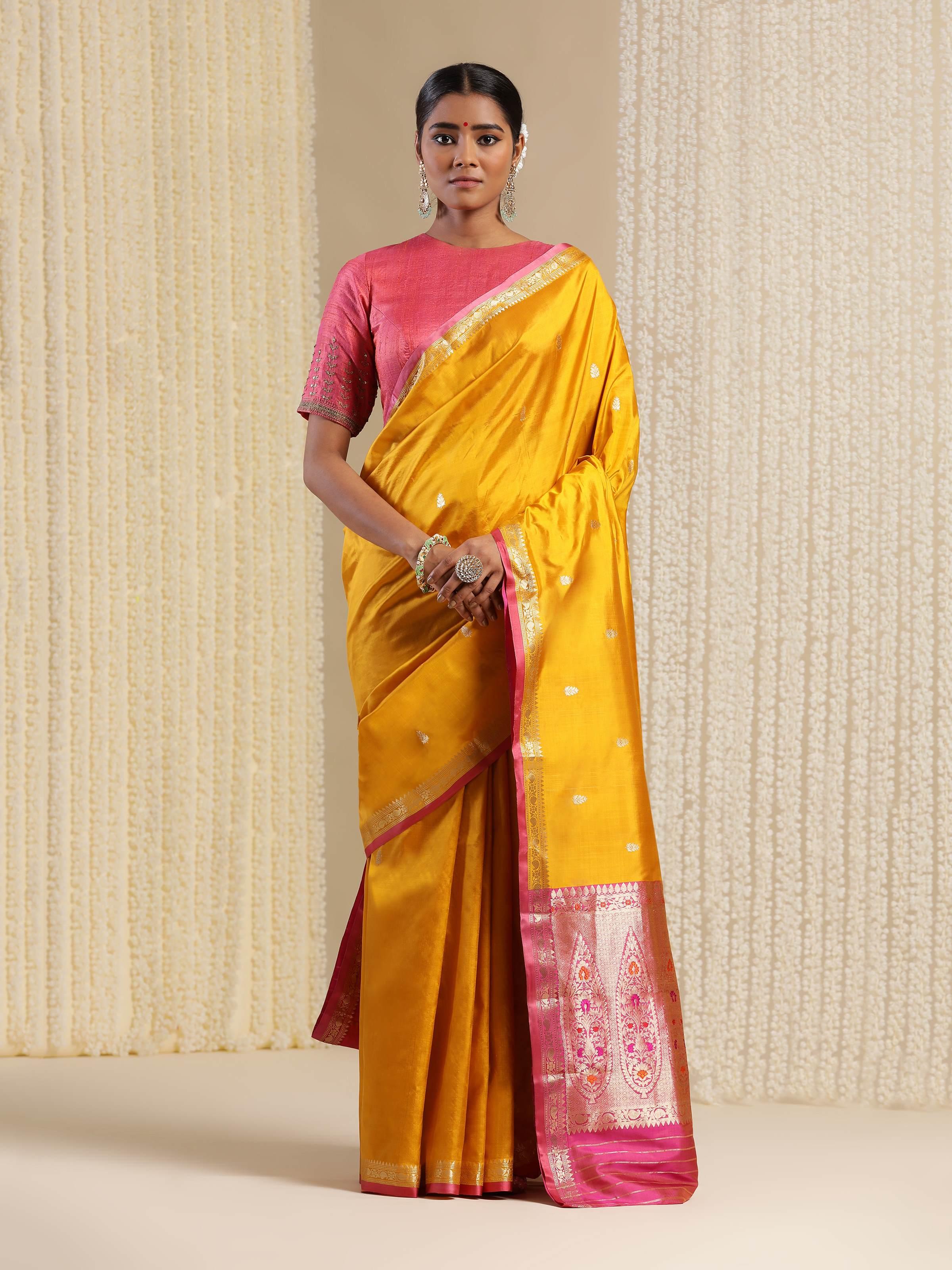 Yellow Mulberry Katan Silk Banarasi Saree
