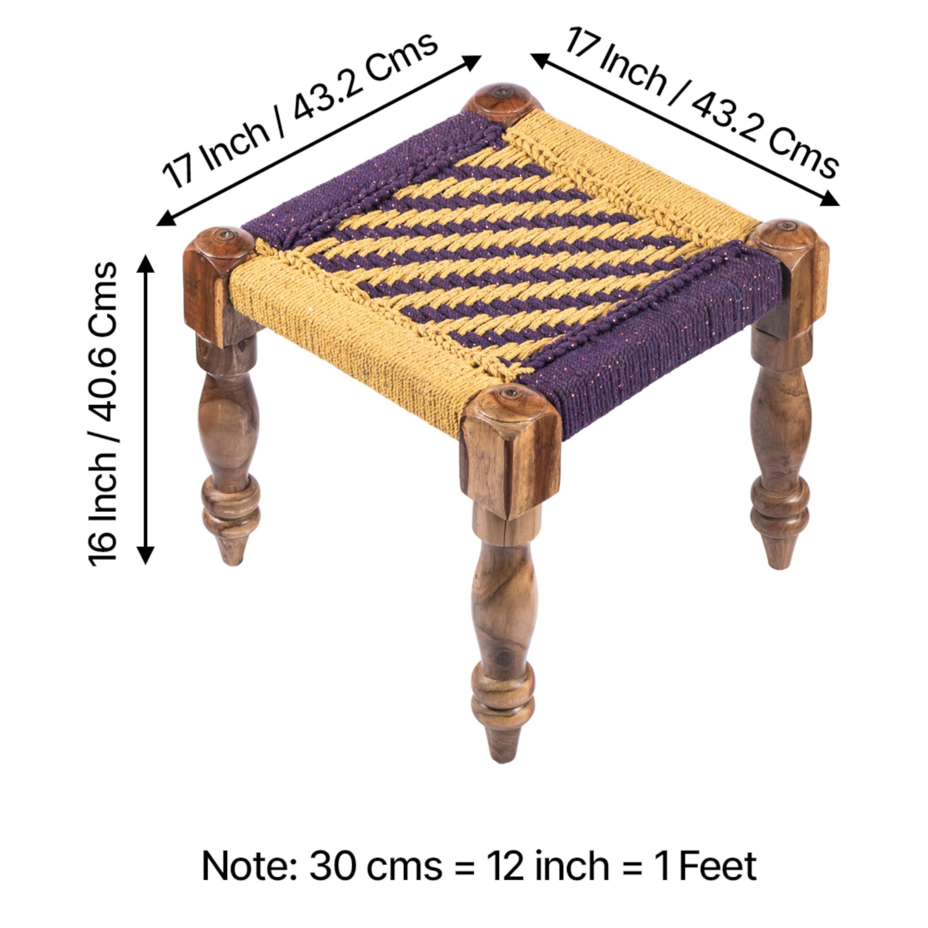 Hamilton Solid Wood Maachi Bench set with 2 Stools in Purple & Yellow Canning
