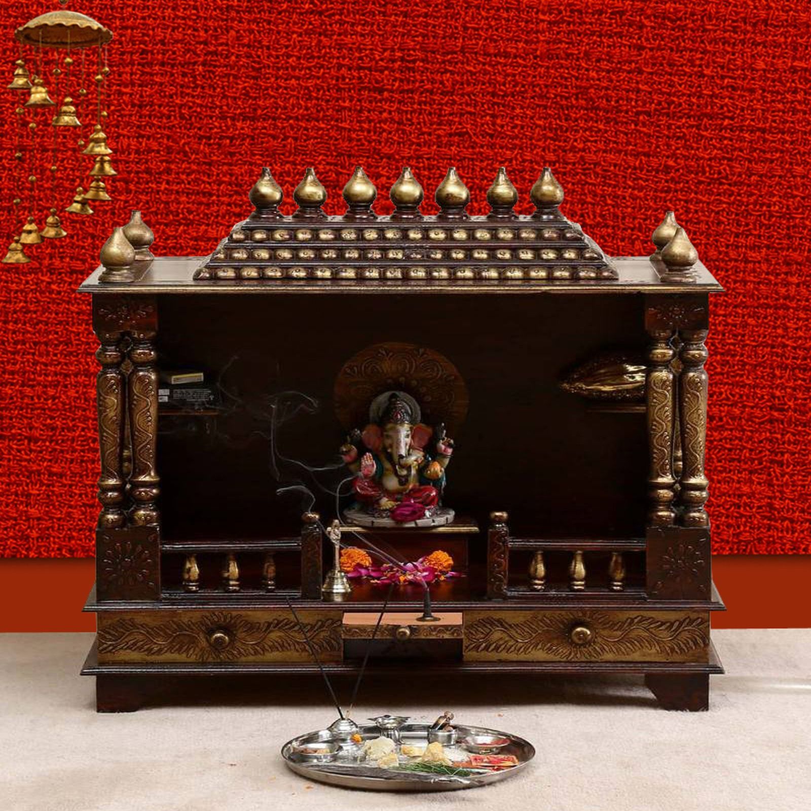 D'Dass Copper Sheesham and Mdf Wooden Temple For Pooja In Home and Office