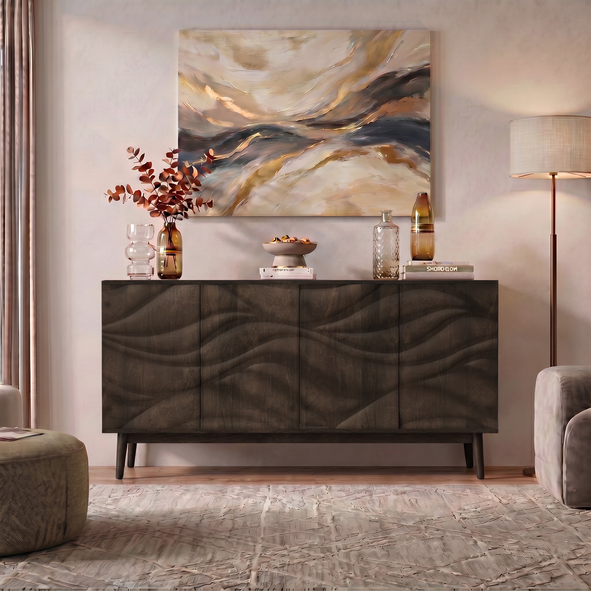 Sahara Solid Wood Sideboard In Dark Chestnut Finish - Urban Ladder