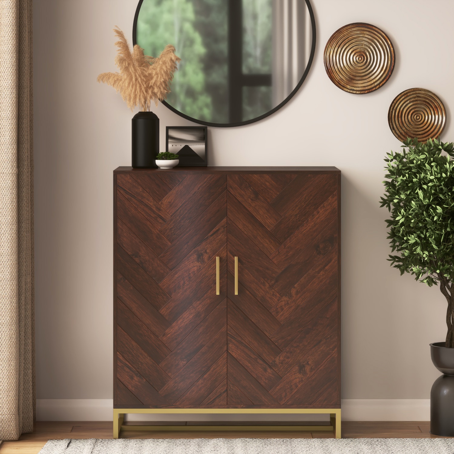 Nina 24 Pairs Solid Wood Shoe Cabinet In Mango Walnut Finish