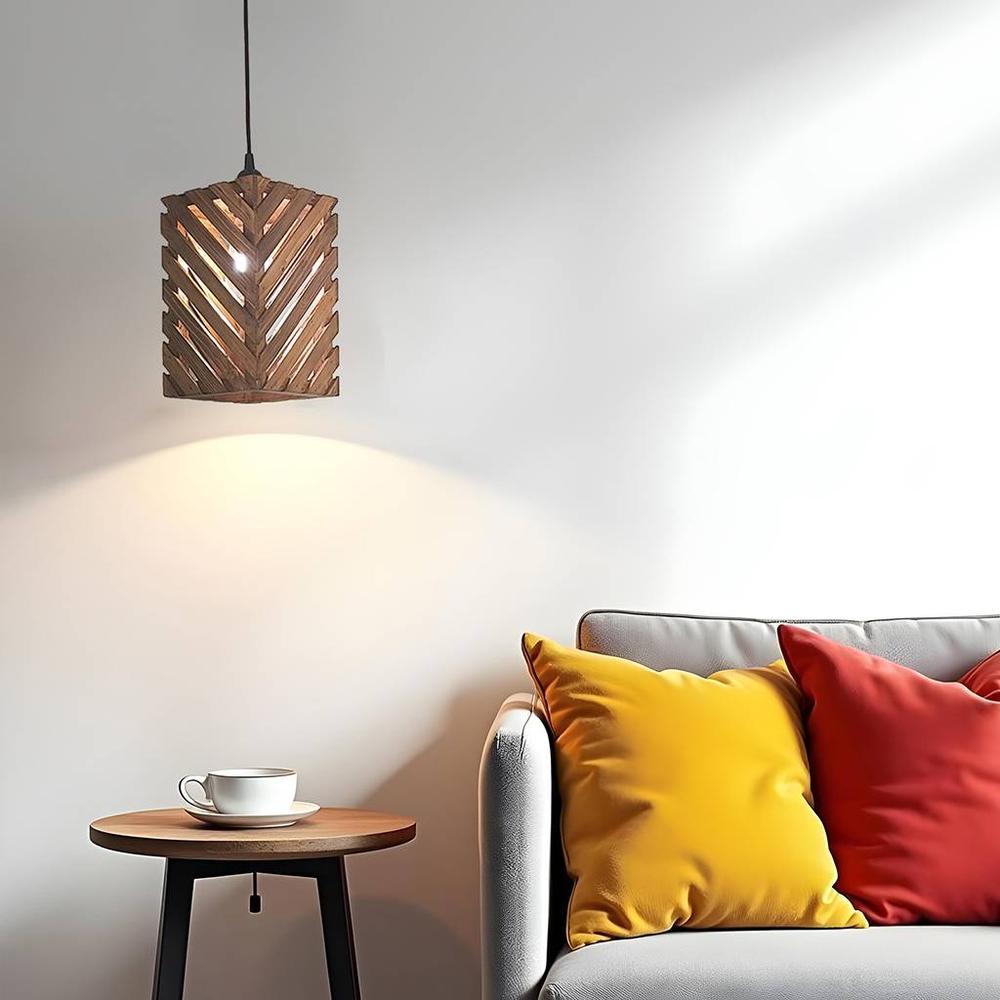 Oblique Brown Solid Wood Single Hanging Light