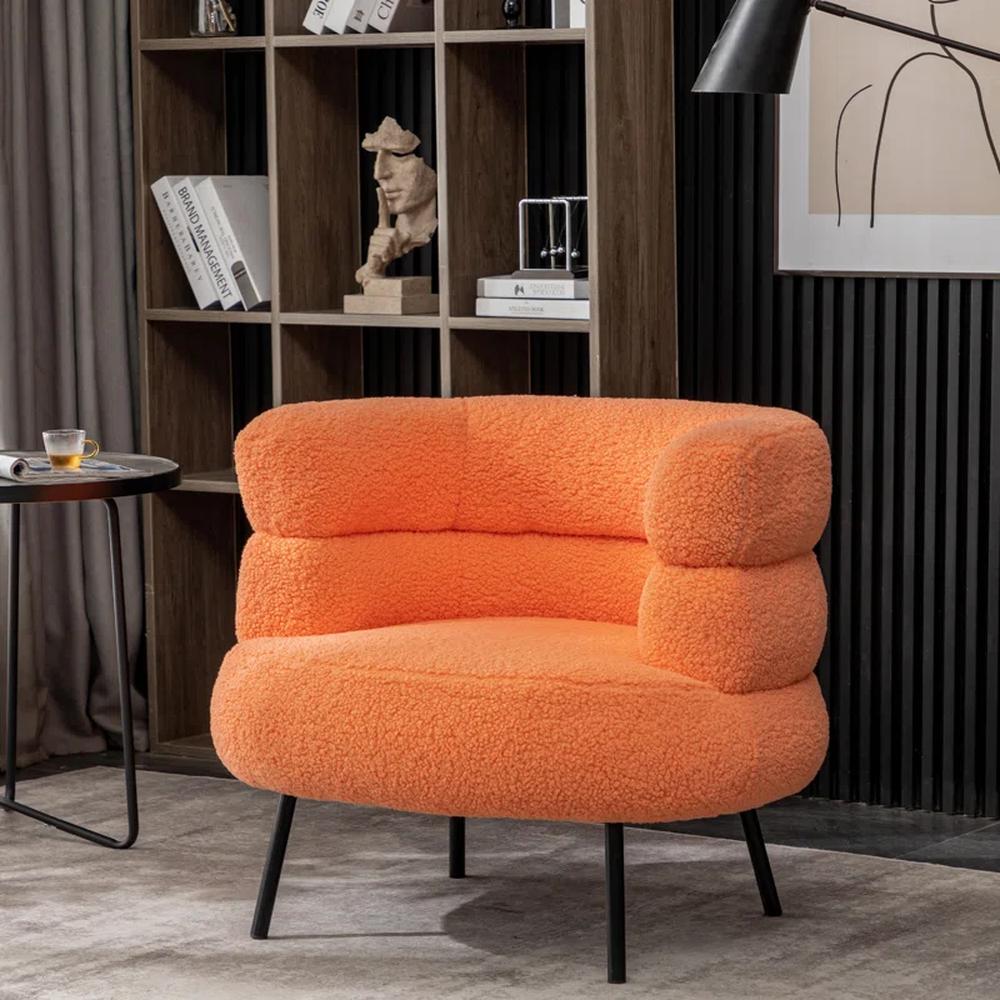 Clive Solid Wood Accent Chair in Orange Colour - Doe Buck