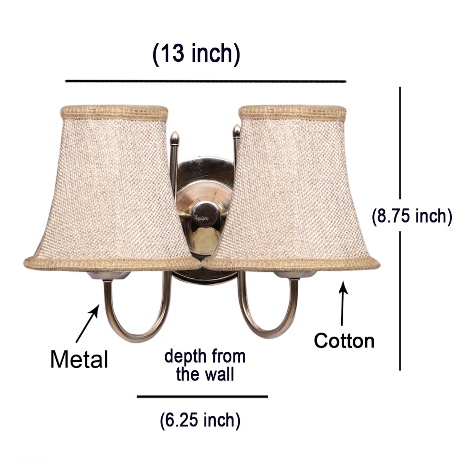 Devansh Dual Steel Metal  Wallmounted Lamp With Beige Jute  Shade