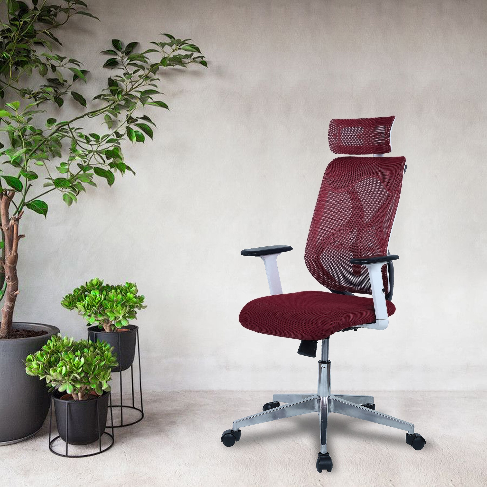 Wiweangs High Back Ergonomic Chair in Maroon Colour