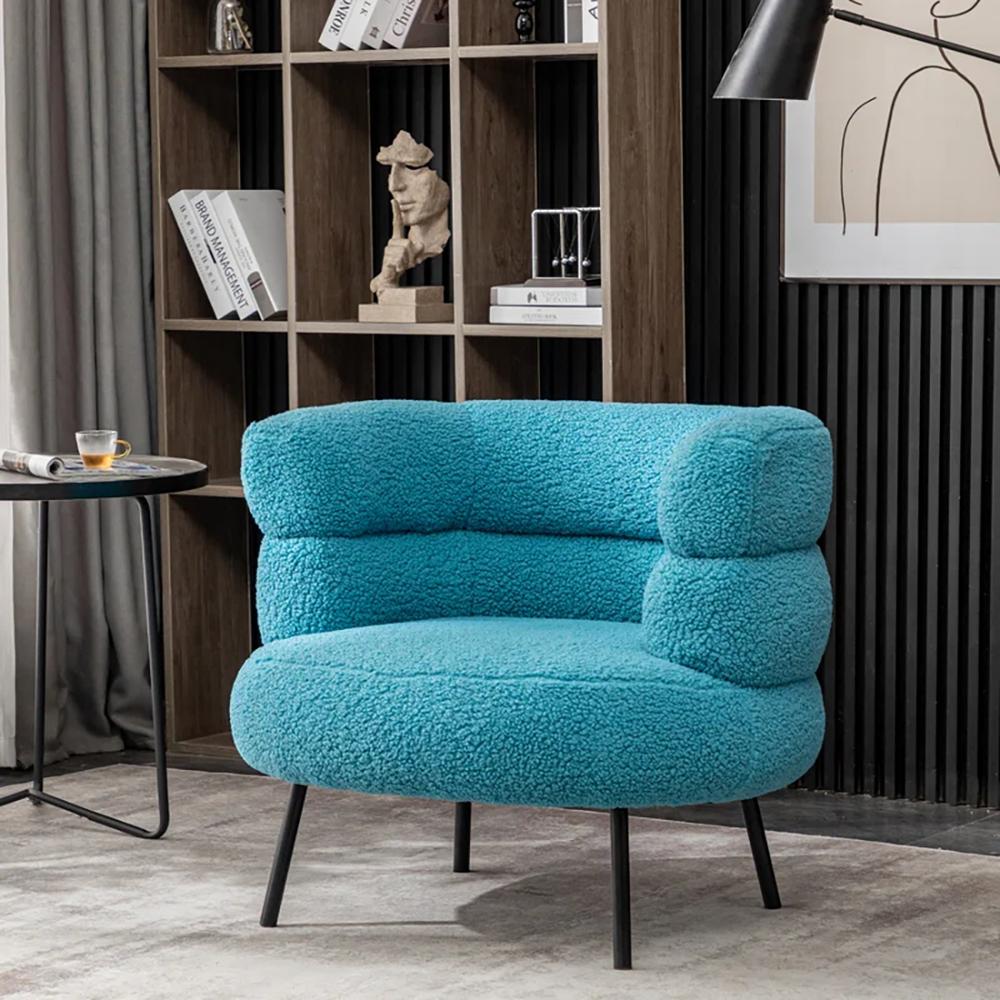 Clive Solid Wood Accent Chair in Blue Colour - Doe Buck