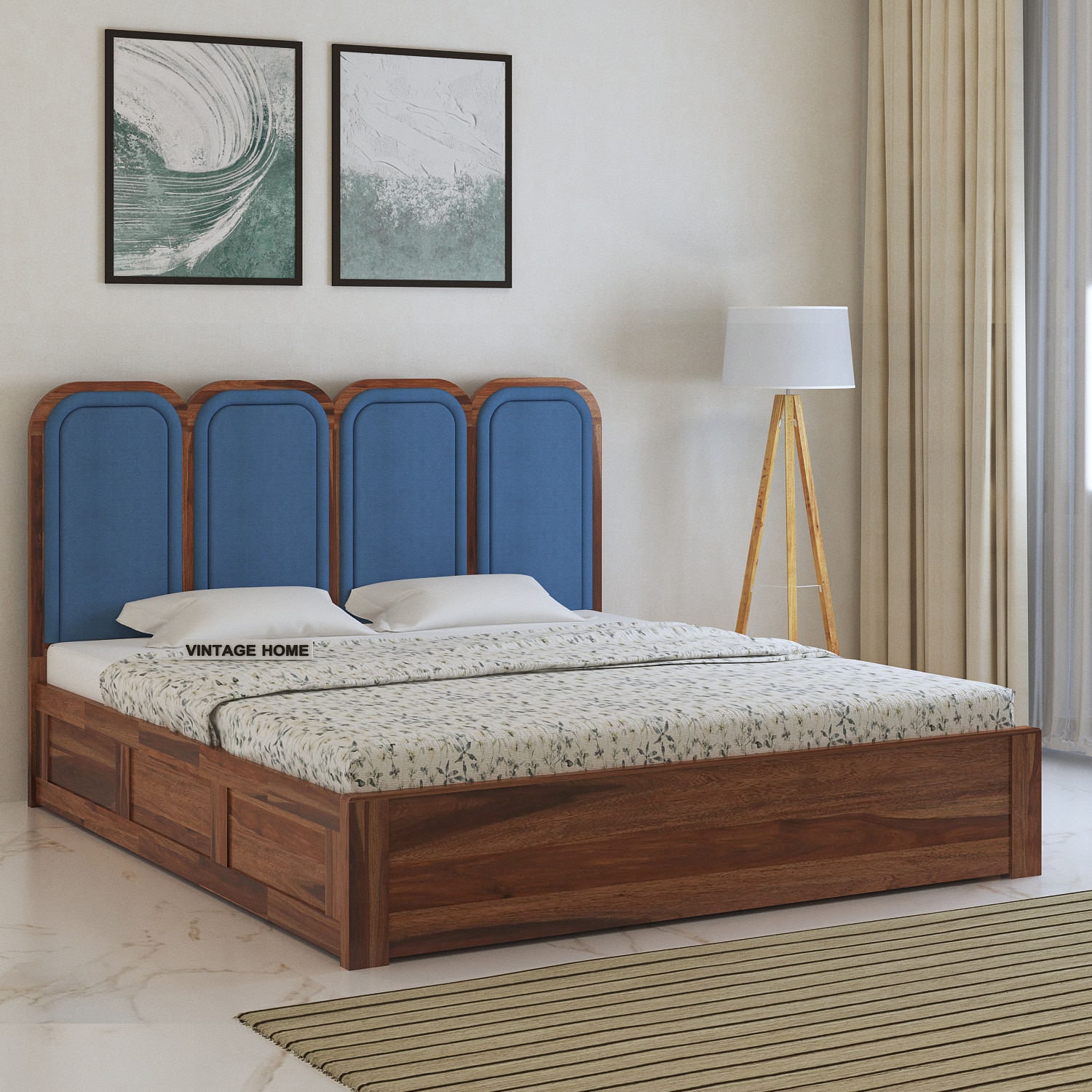 vintage home Aaram Wooden Queen Size Bed With Box Storage in Provincial Teak Finish-picture-15