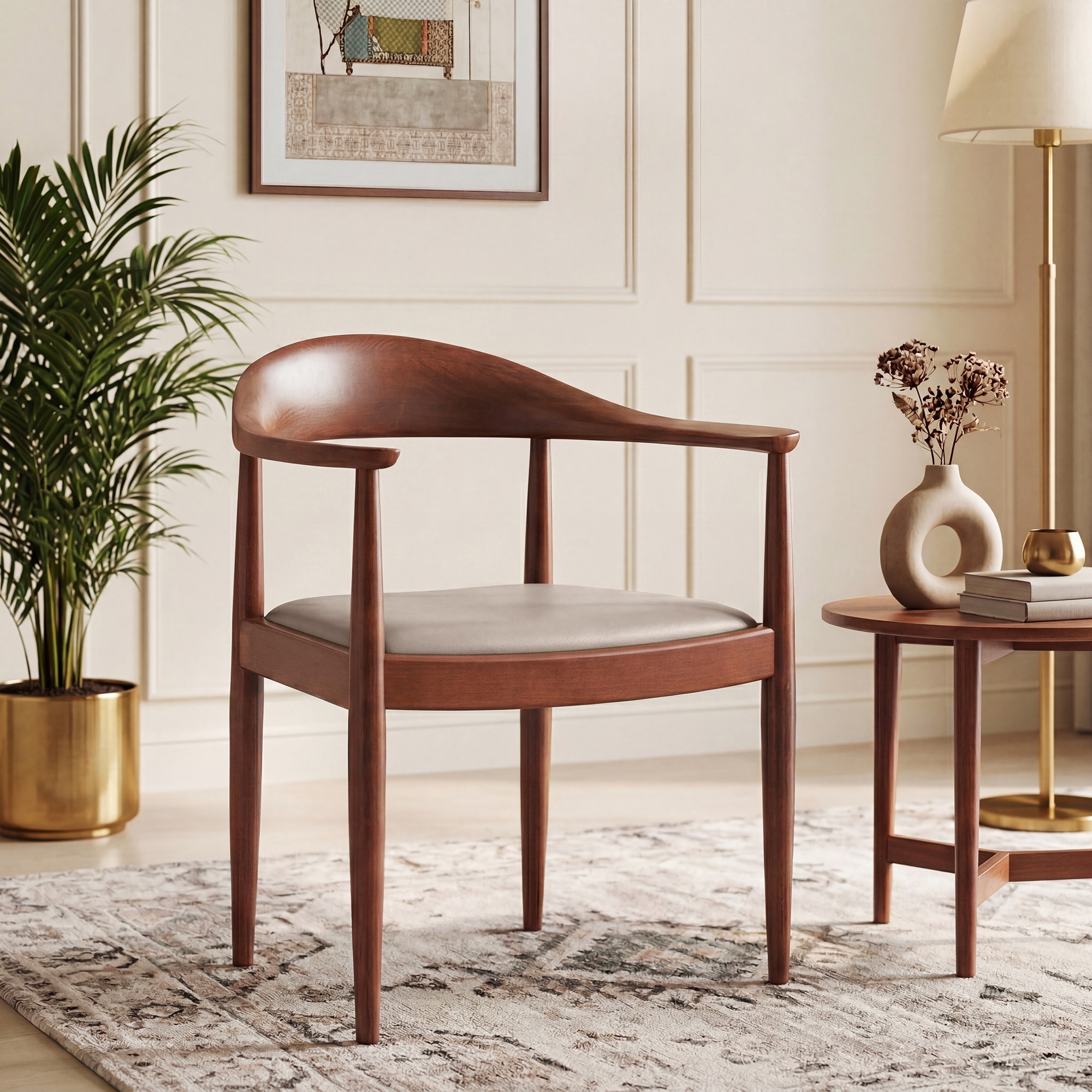 Dara Solid Wood Dining Chair in Honey Finish & Taupe Leatherette Colour