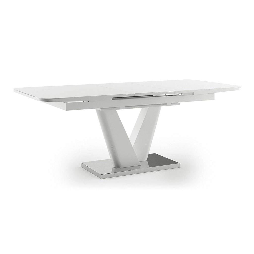 Caribu Glass 4 To 6 Seater Extendable Dining Table In White High Gloss Finish