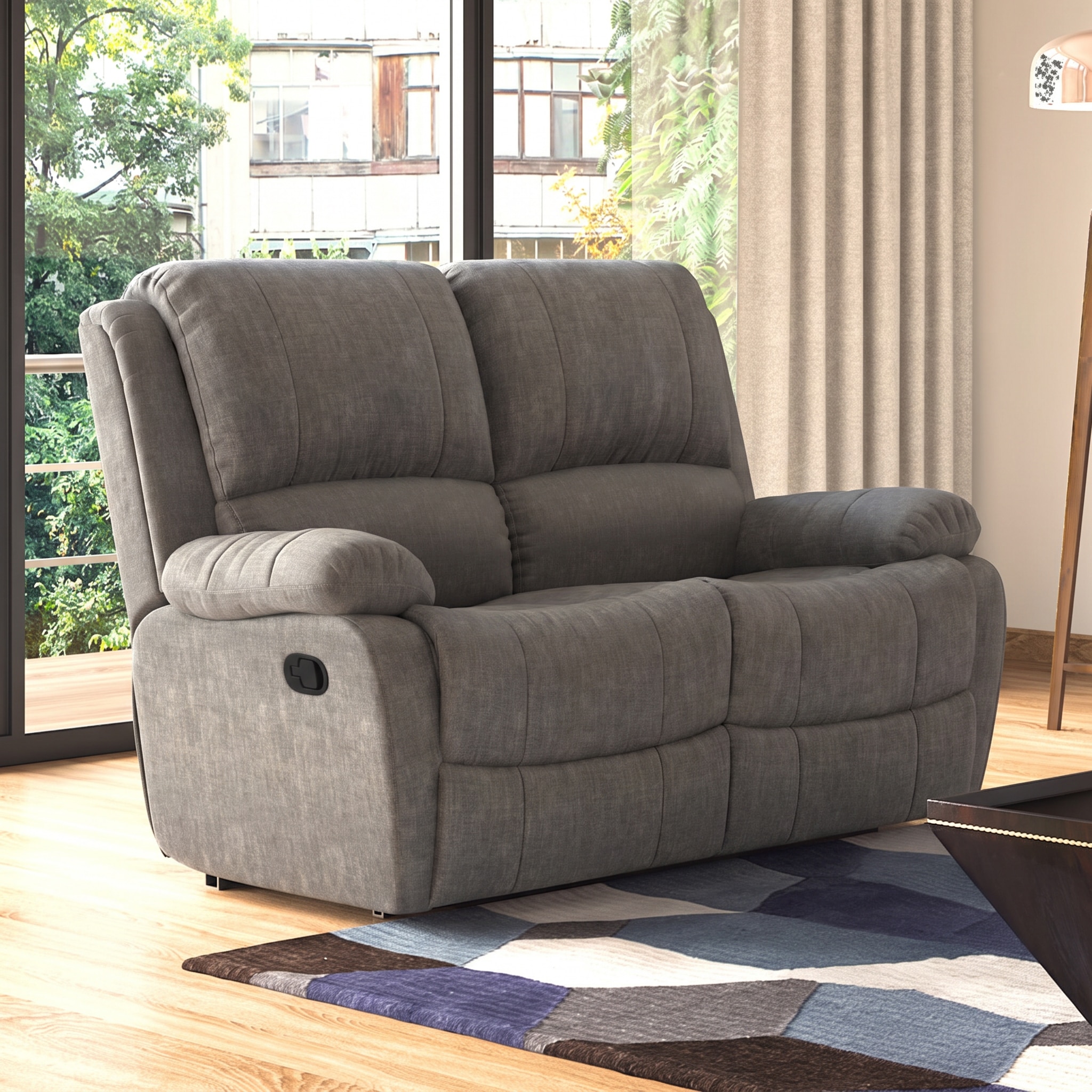 Lebowski Fabric Two Seater Recliner in Carbon Grey Colour - Urban Ladder