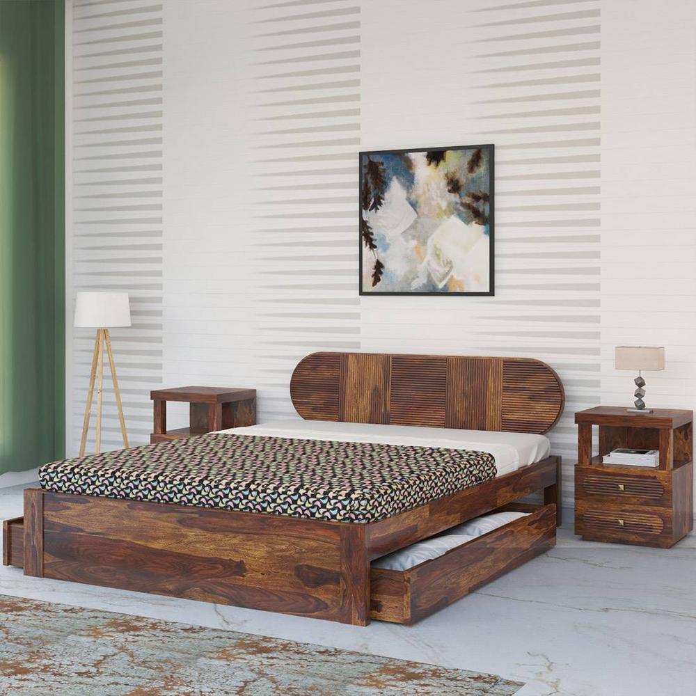 Woodwhiz Solid Wood Queen Size Bed With Drawer Storage In Provincial Teak Finish
