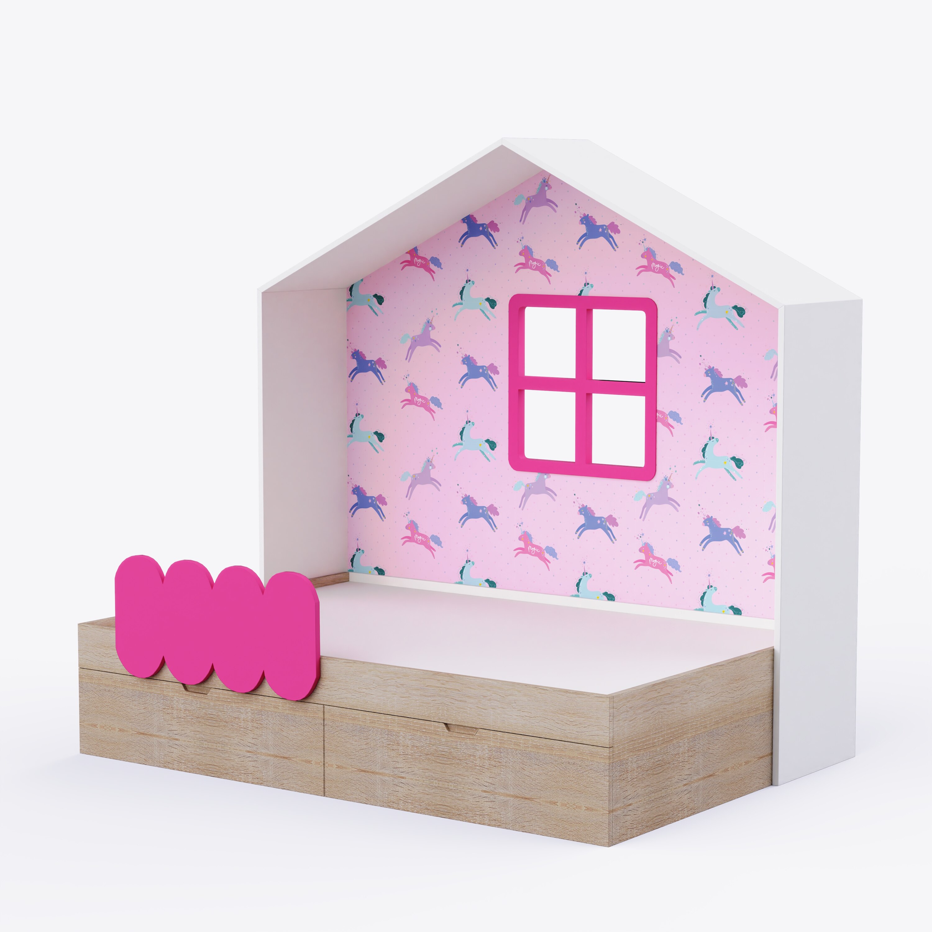 Little Hut Bed 6X4 Drawers On Wheels In Pink Colour53