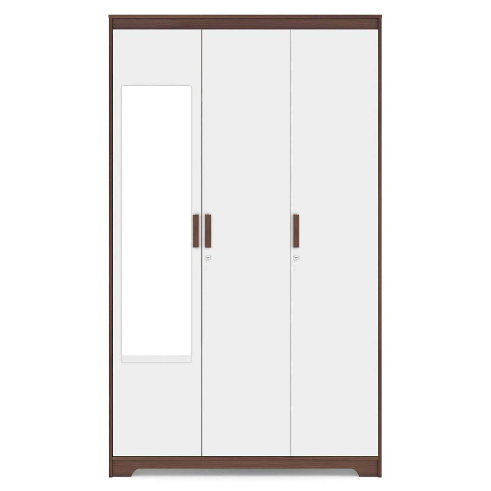 Miller 3 Door Wardrobe With Mirror and Lock in Two Tone Finish